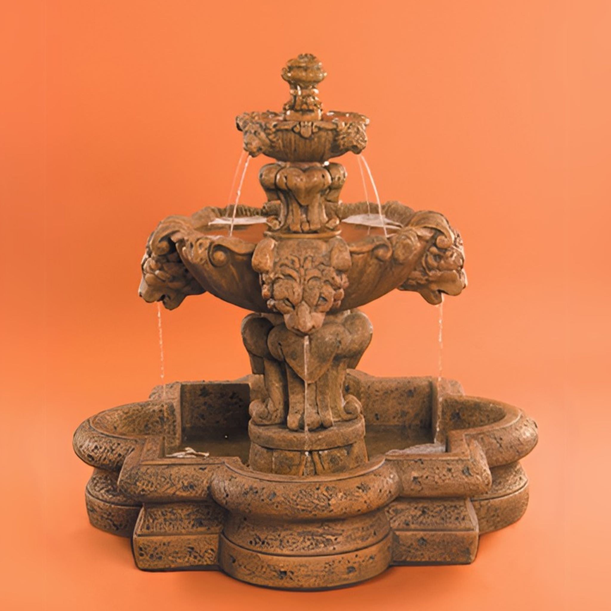 Courtyard Lion 2-Tier Concrete Fountain - Fiore #257FSQ