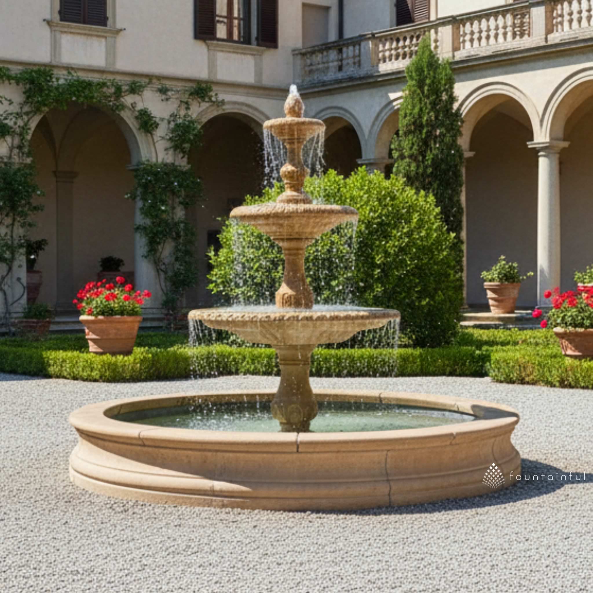 Four Seasons 3-Tier Fountain with 12-foot Bracci Basin - Fiore #2134