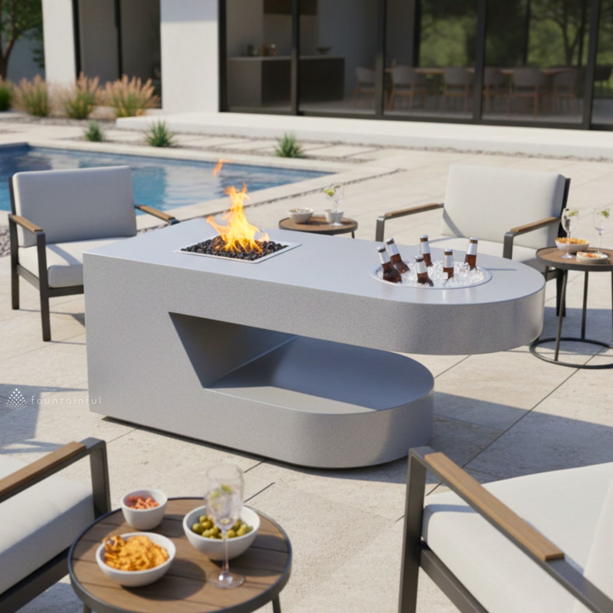 Dana 5ft. Steel Gas Fire Pit & Ice Chest - Outdoor Plus