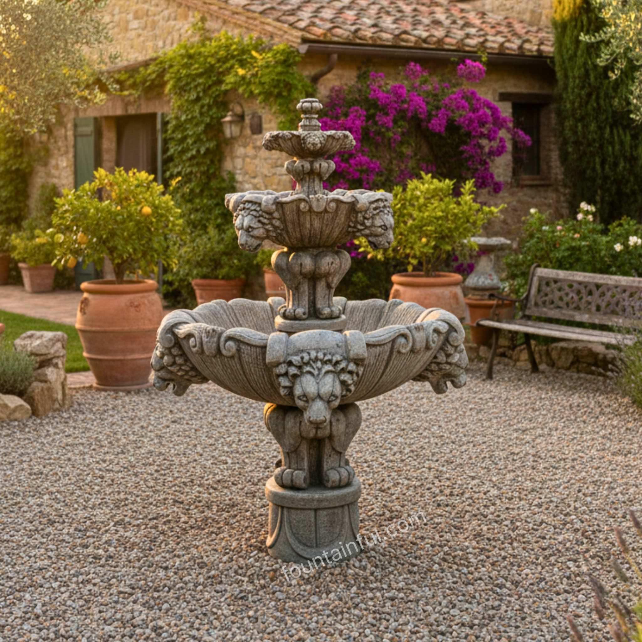 Medium Lion 3-Tier Concrete Fountain - Fiore #257FM