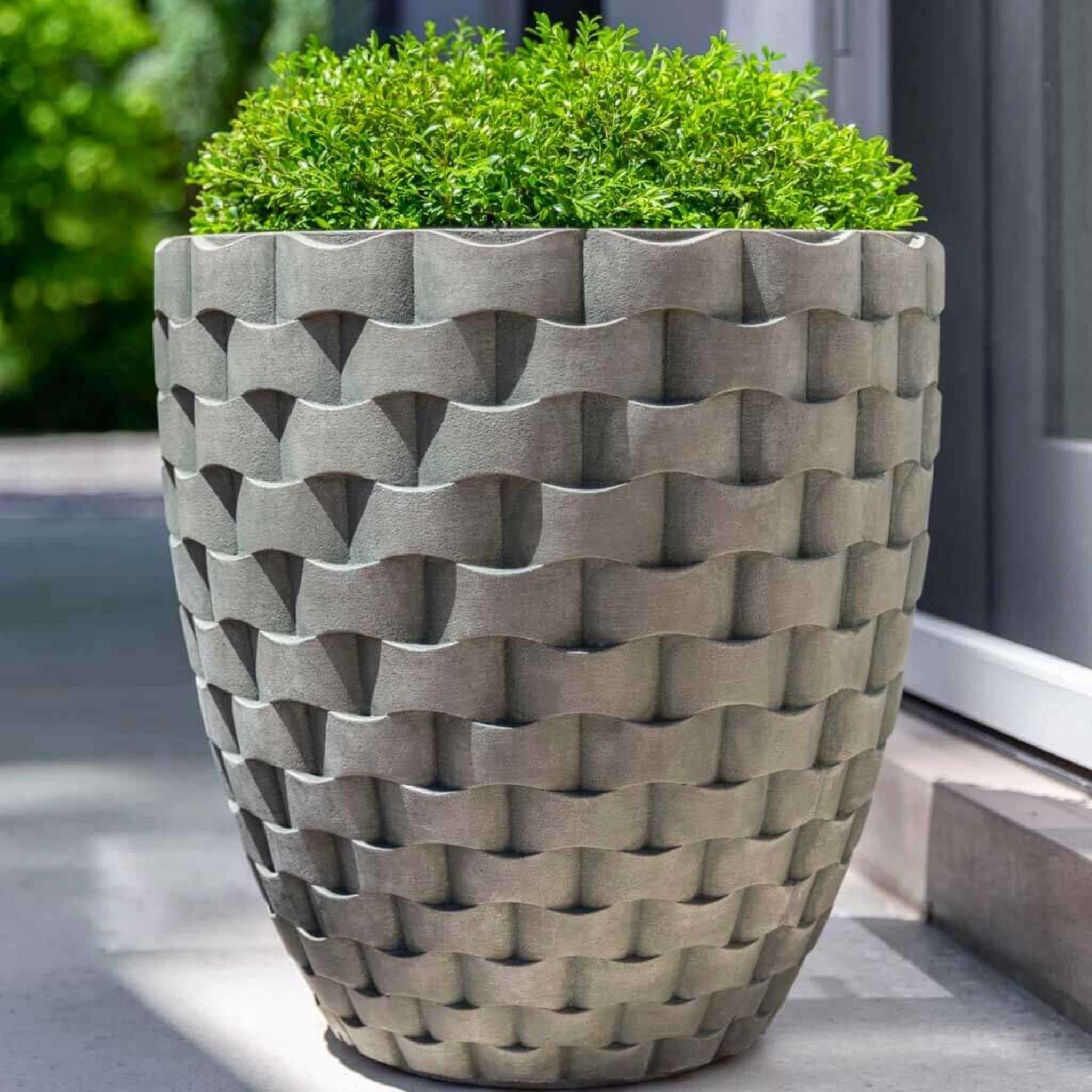 round plant pots Campania International M Weave Tall Round Planter Alpine Stone