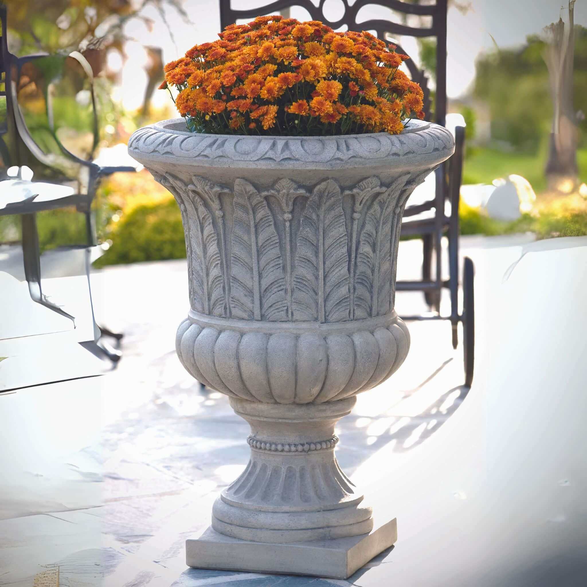 urn planter pot Egg & Dart Leaf Concrete Urn Planter