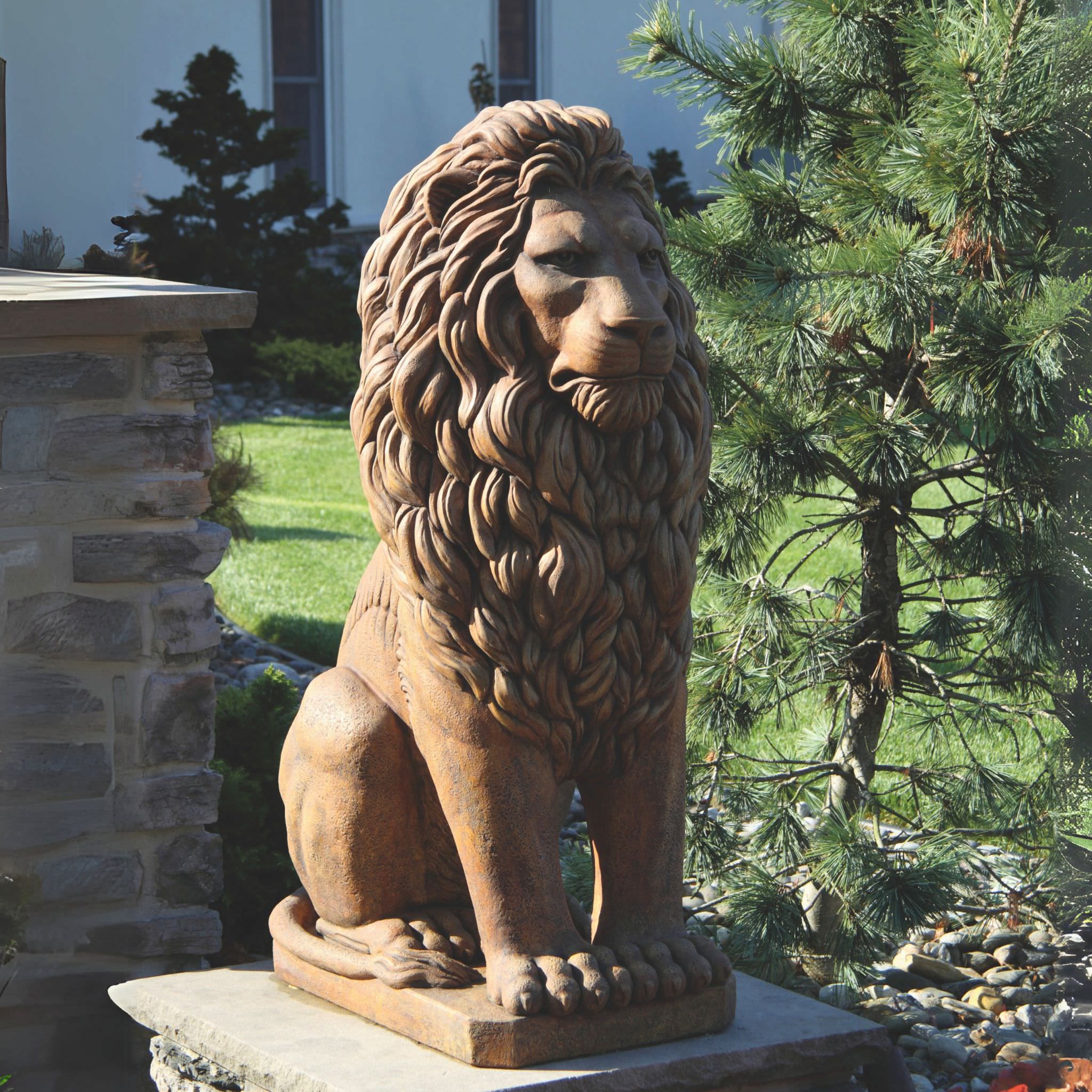 48" Grandessa Sitting Lion Concrete Statue - Massarellis #4023
