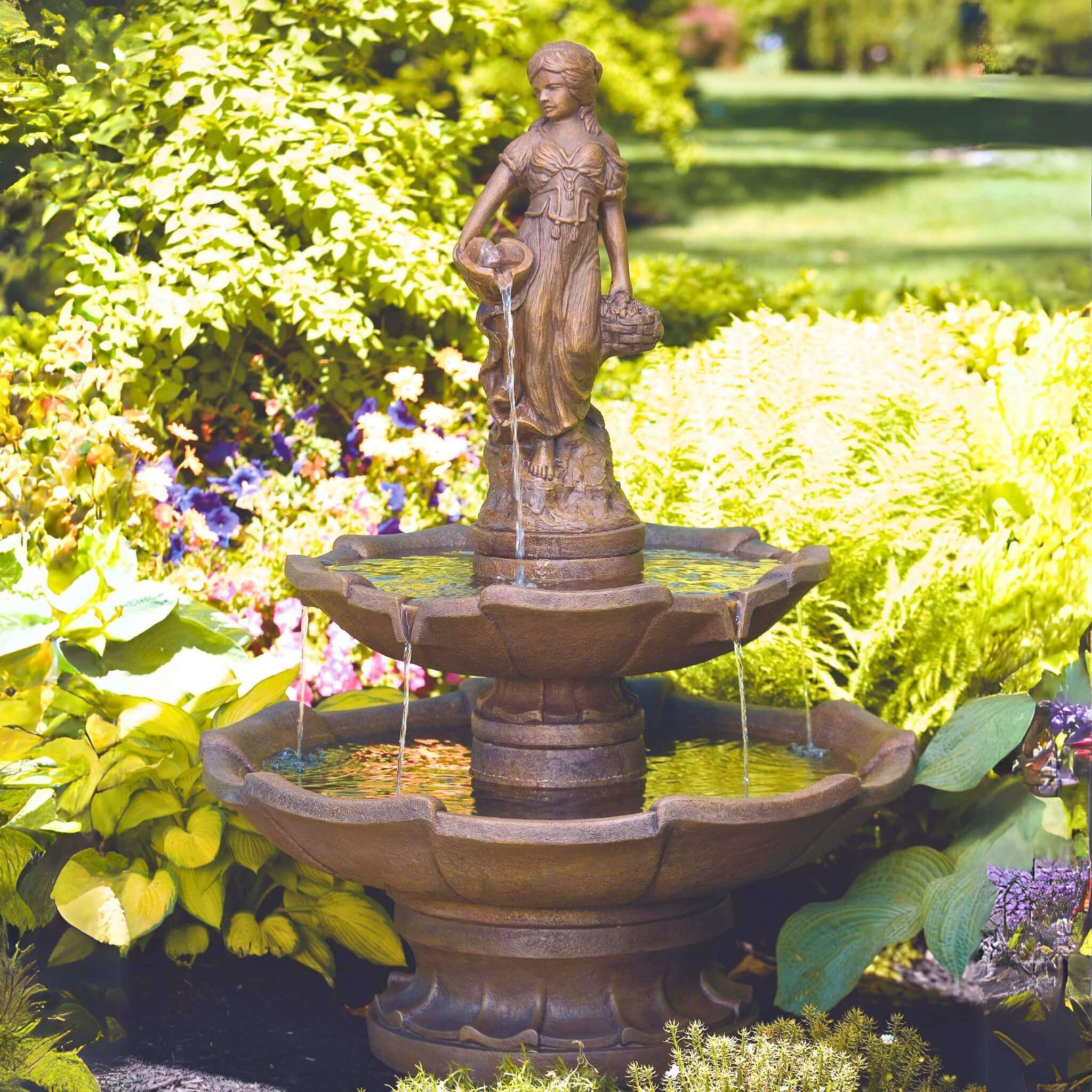 Lady of the Arbor 2-Tier Concrete Fountain - Massarellis #3620