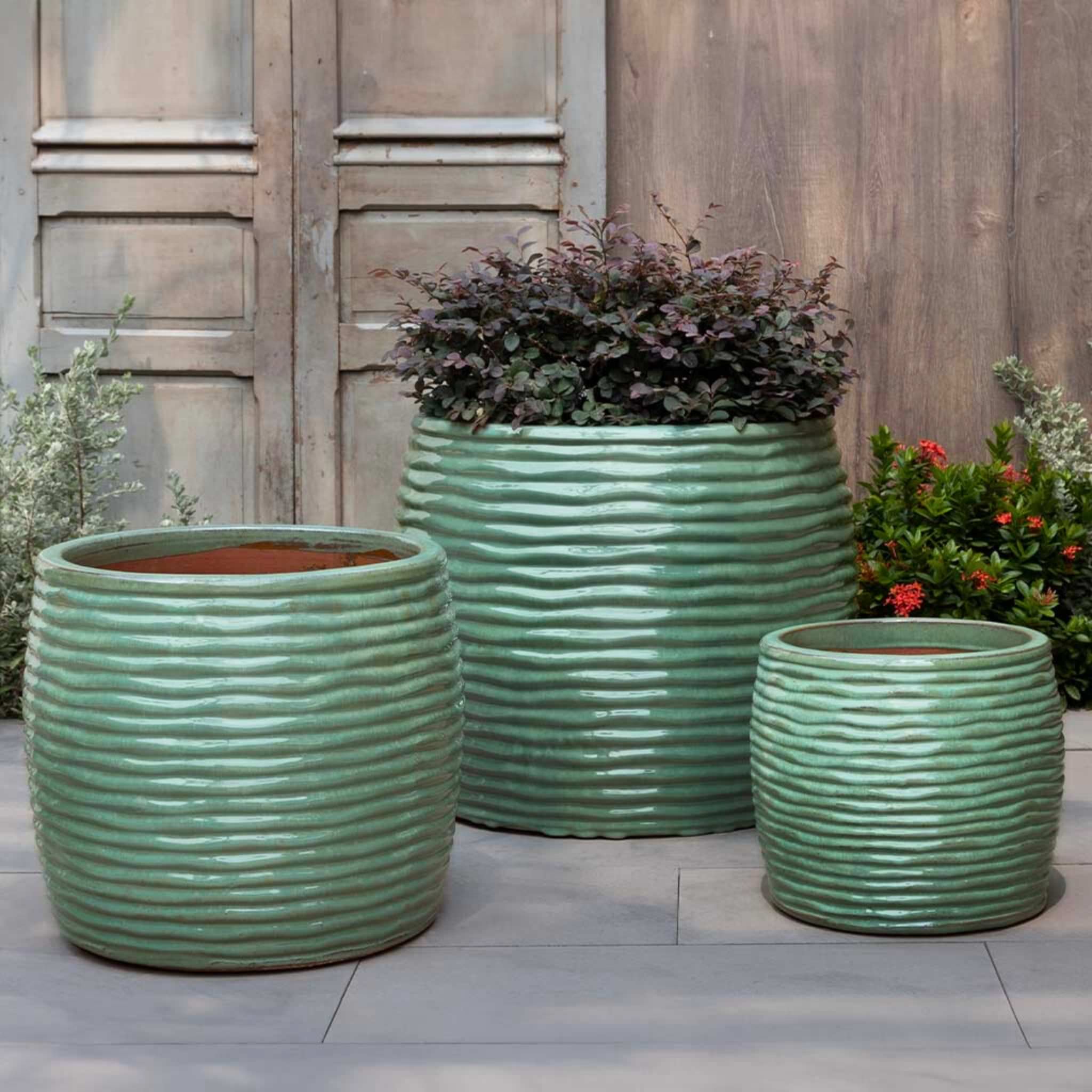 Montauk Tall Set of 3 Glazed Terra Cotta Planters - Campania #7004
