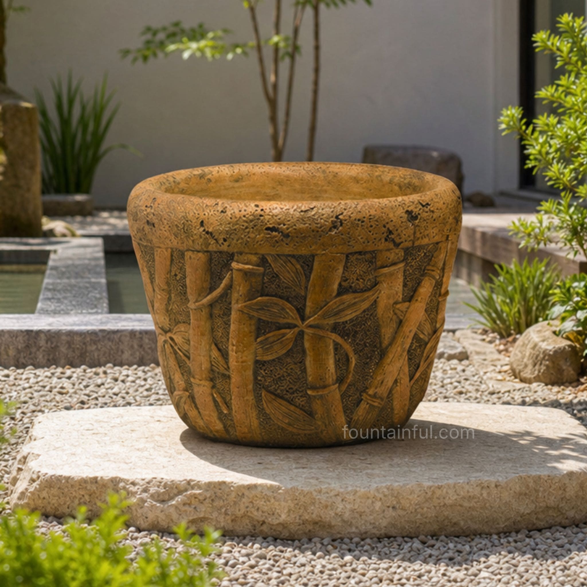 Bamboo Pot Concrete Planter - Fiore #687 - Meditation Garden Decor
