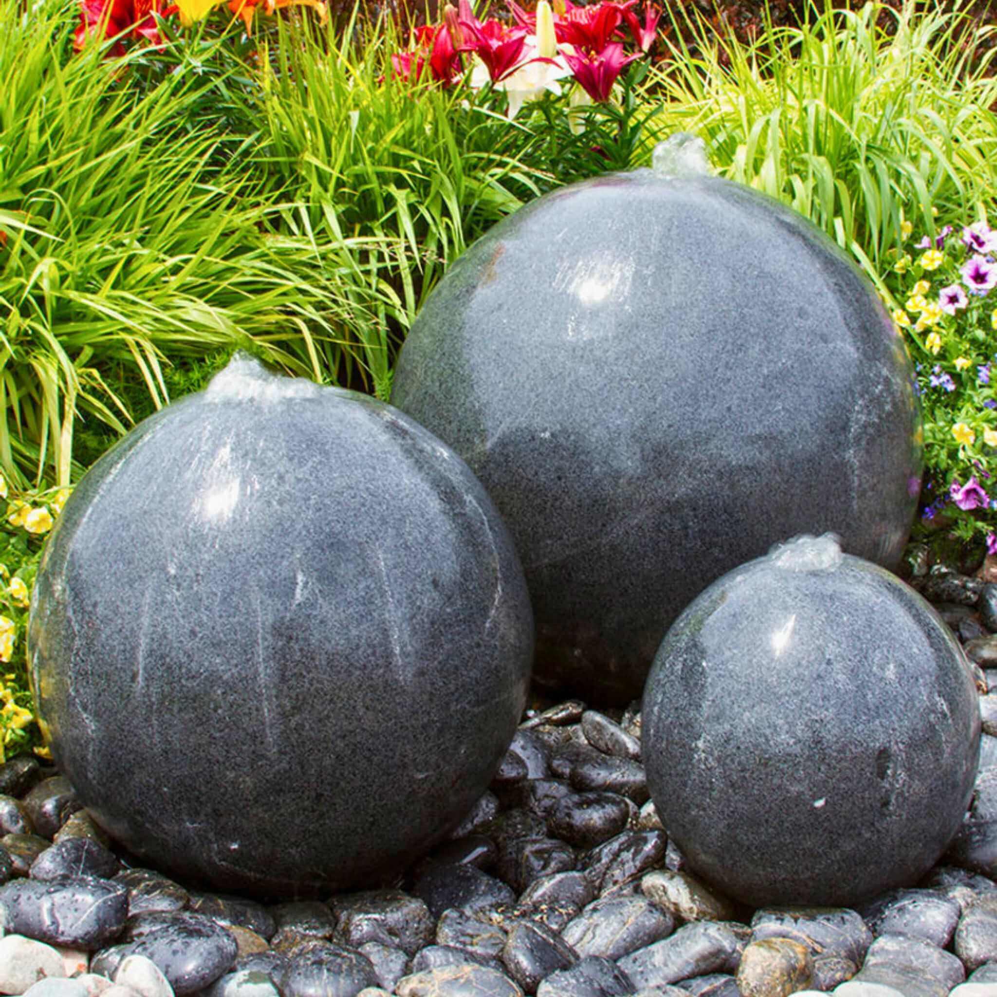 Triple Granite Sphere Fountain - Complete Kit - Blue Thumb