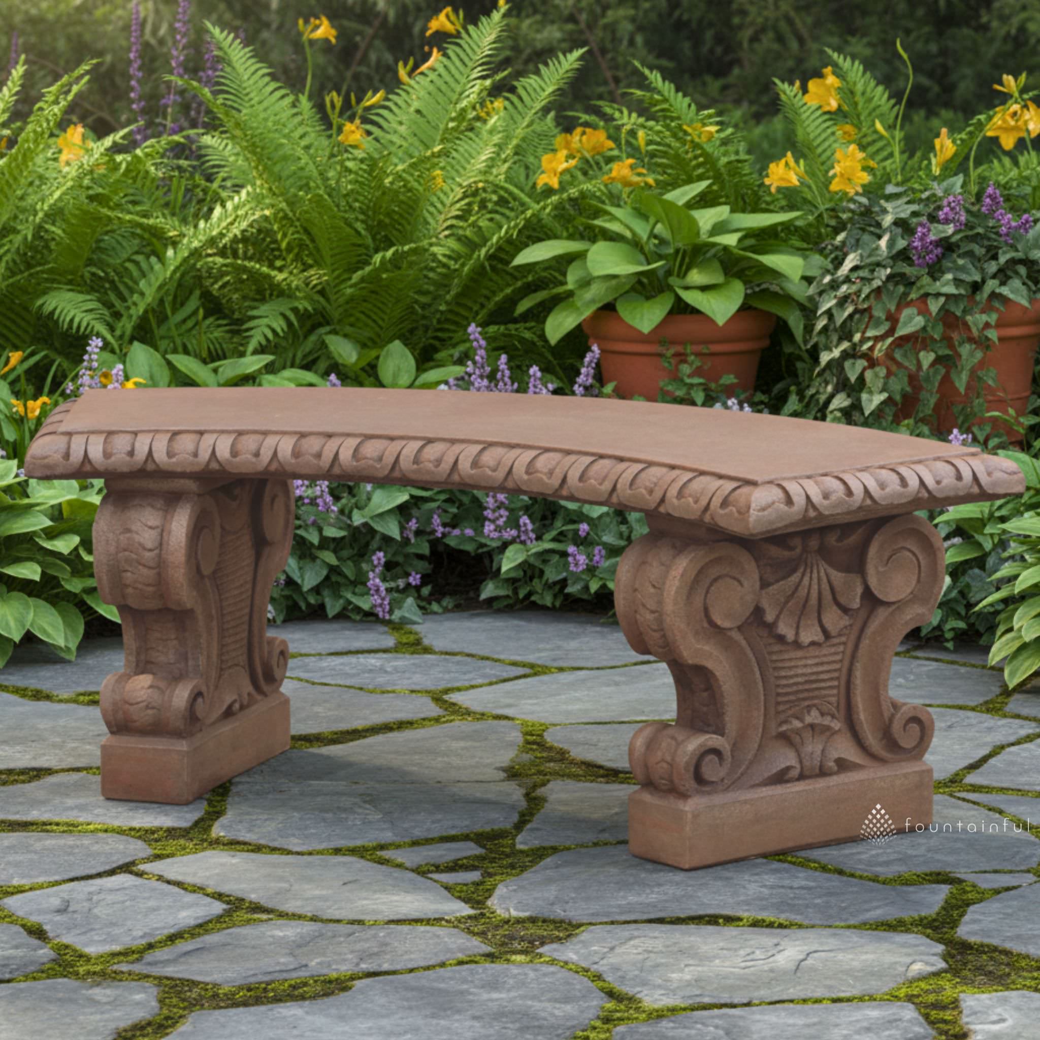 Verona Curved Concrete Italian Garden Bench - Massarellis #4251