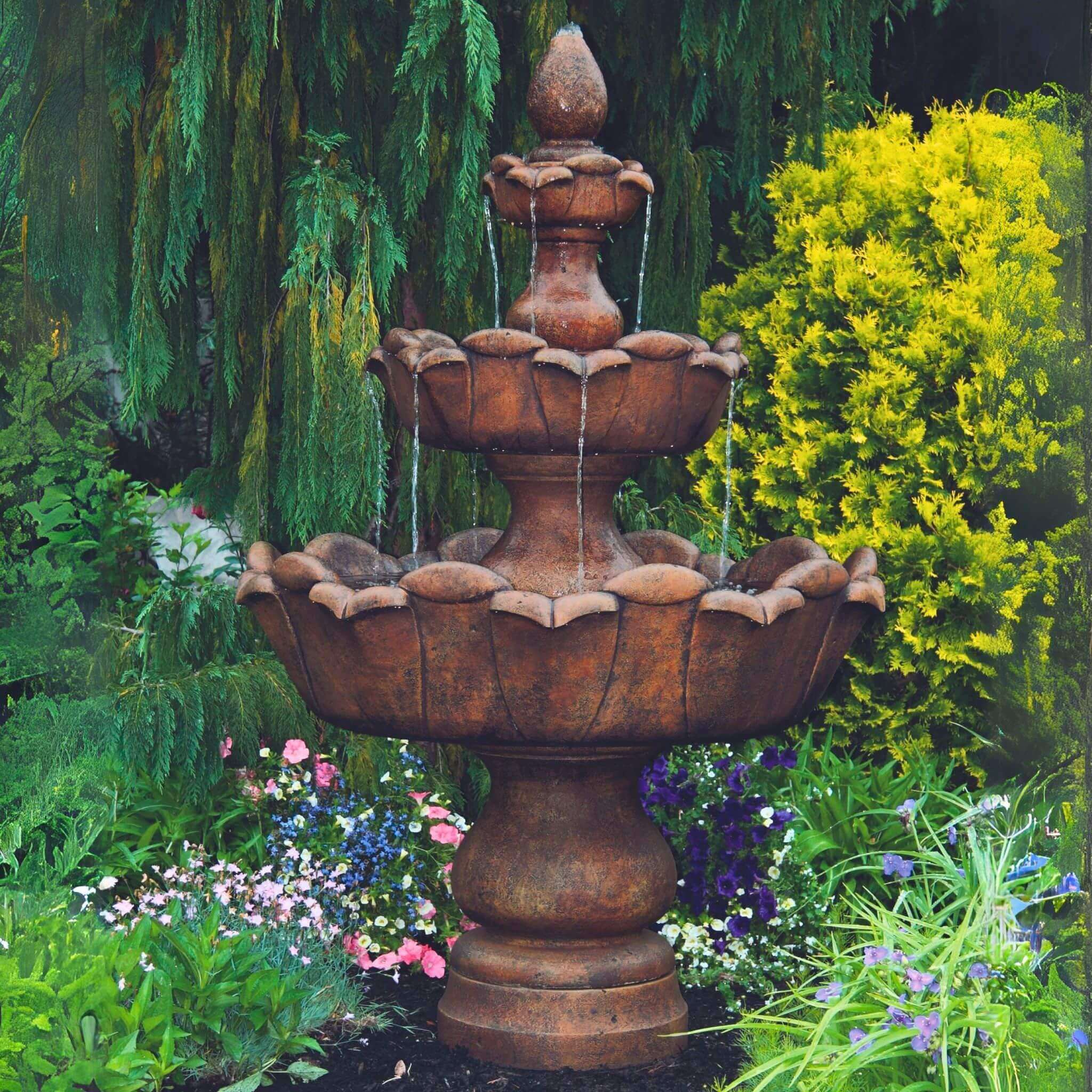 Petal Leaf 3-Tier Concrete Fountain - Massarellis #3710