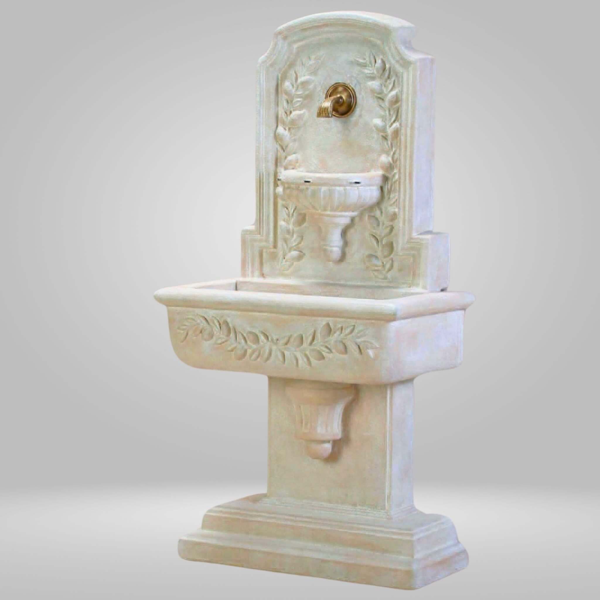 Sorrentine Concrete Wall Fountain w/ Bronze Spout - Giannini #1190