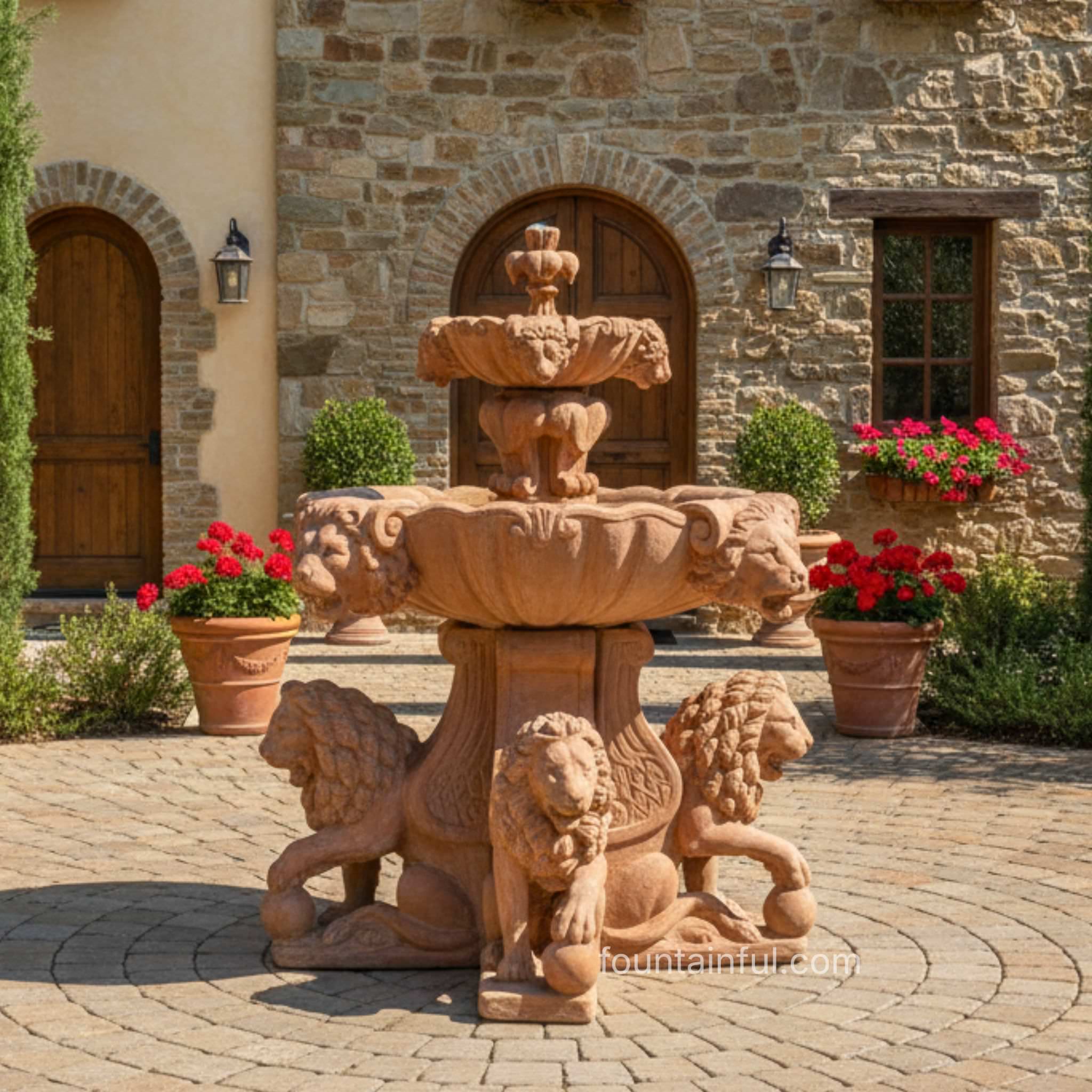 Large Lion 2-Tier Concrete Fountain - Fiore #257F