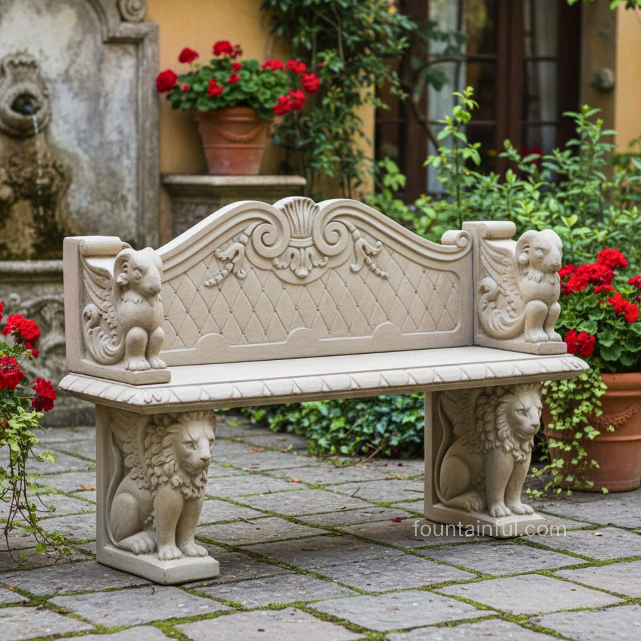 Venetian Straight Concrete Garden Bench - Fiore #612