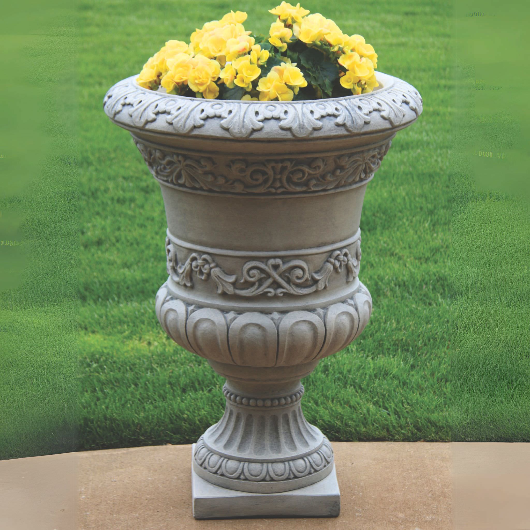 #6979 Scroll Leaf Concrete Urn Planter - Massarellis #6979