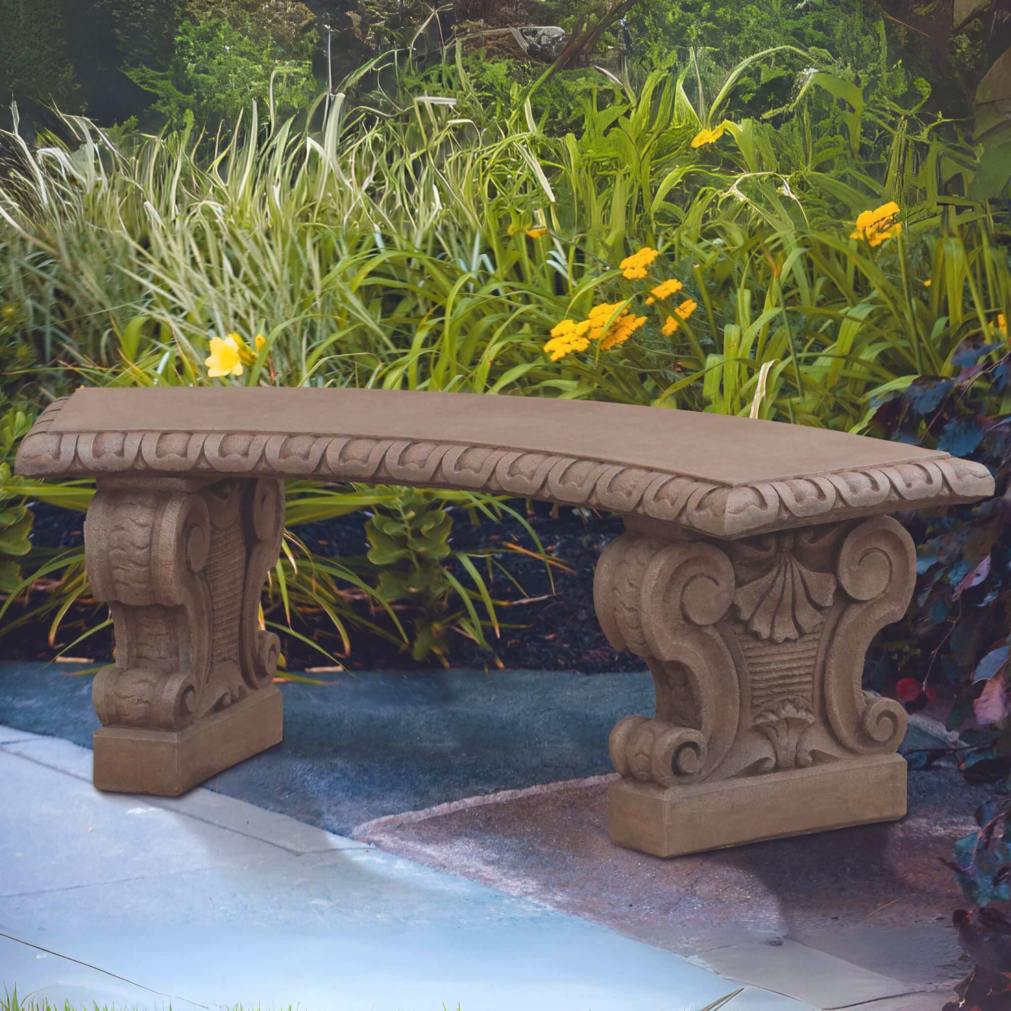 Verona Curved Concrete Garden Bench - Massarellis #4251