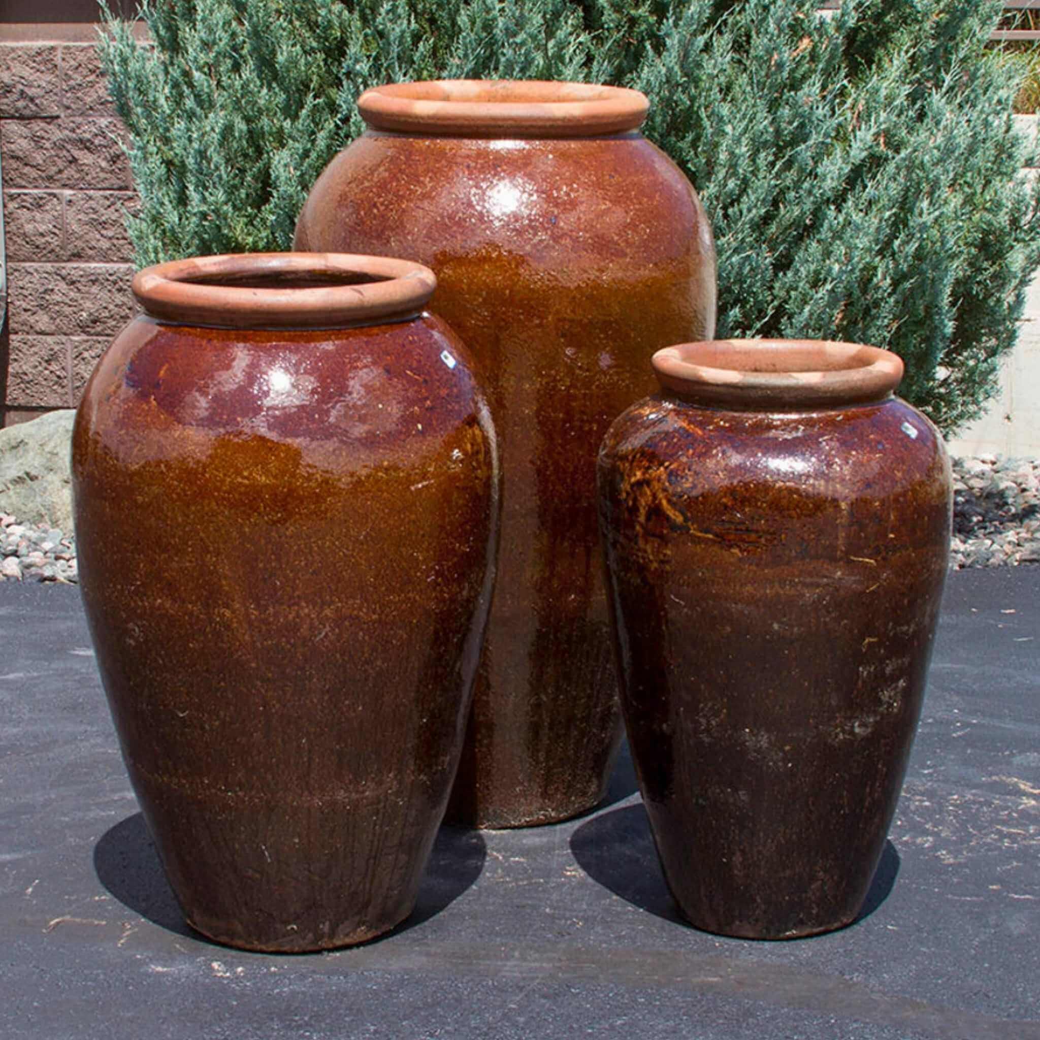 Triple Tuscany Vase Crimson/Brown Water Fountain - Complete Kit - Blue Thumb