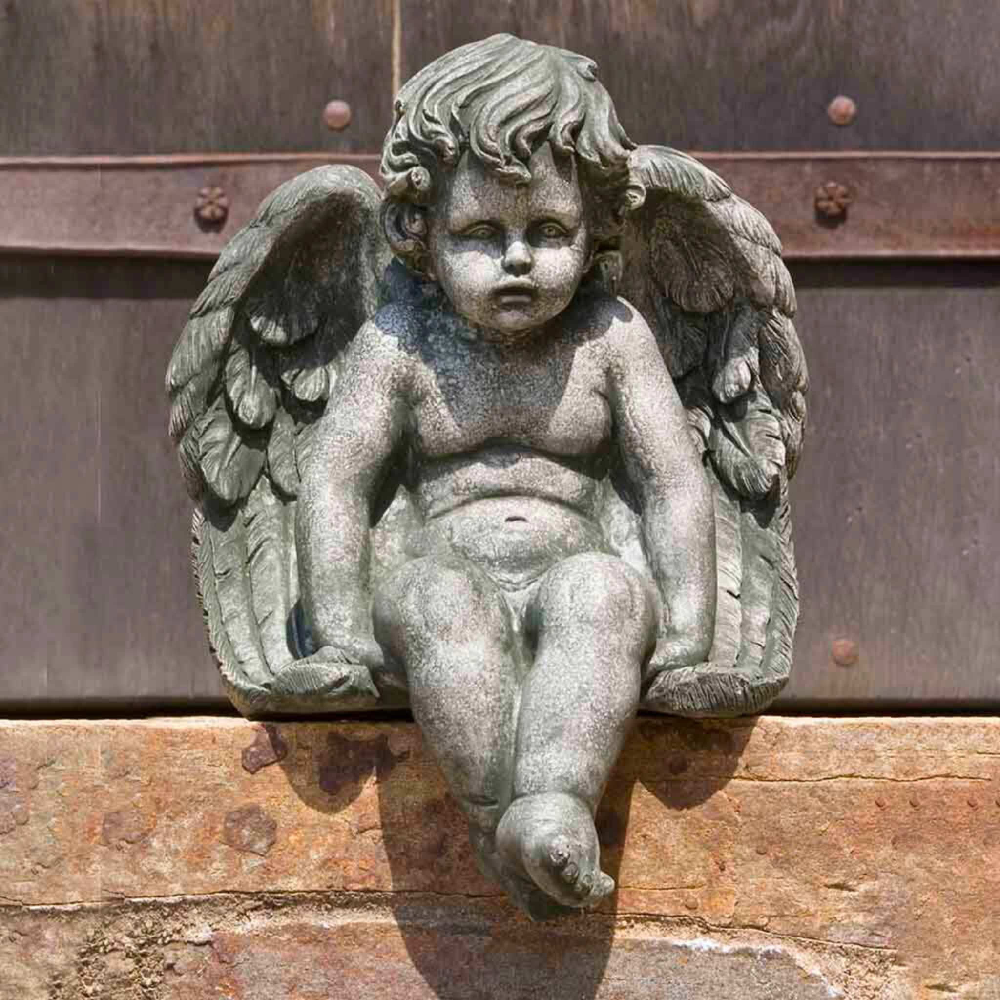 Sitting Cherub Medium Concrete Garden Statue - Campania #C102