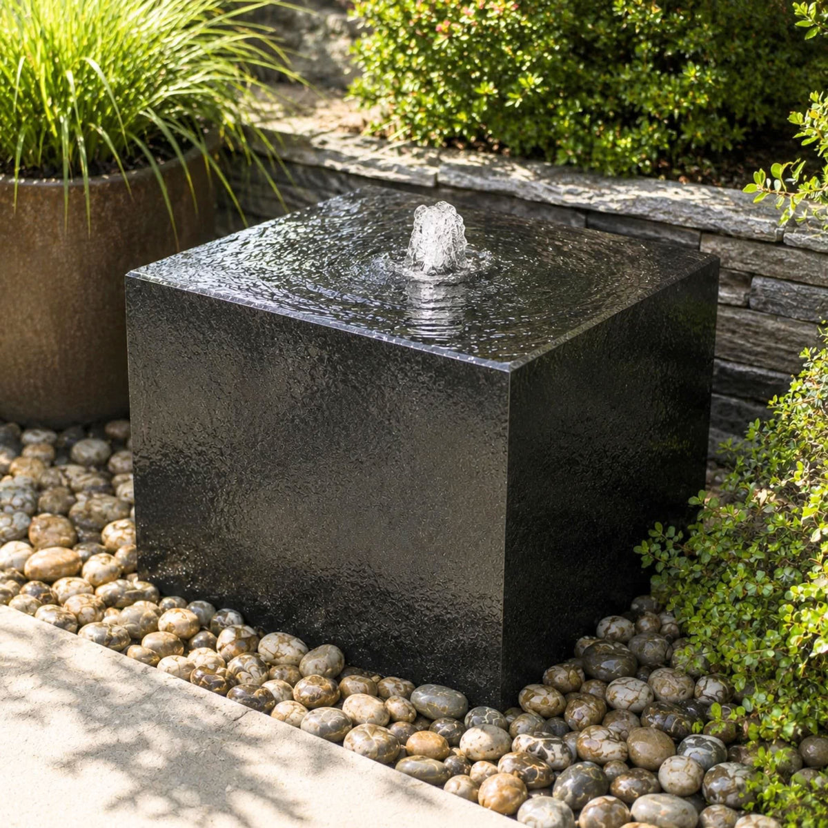 Acrylic Cube Block Heiho Fountain - Blue Thumb - Modern Architectural Water Feature
