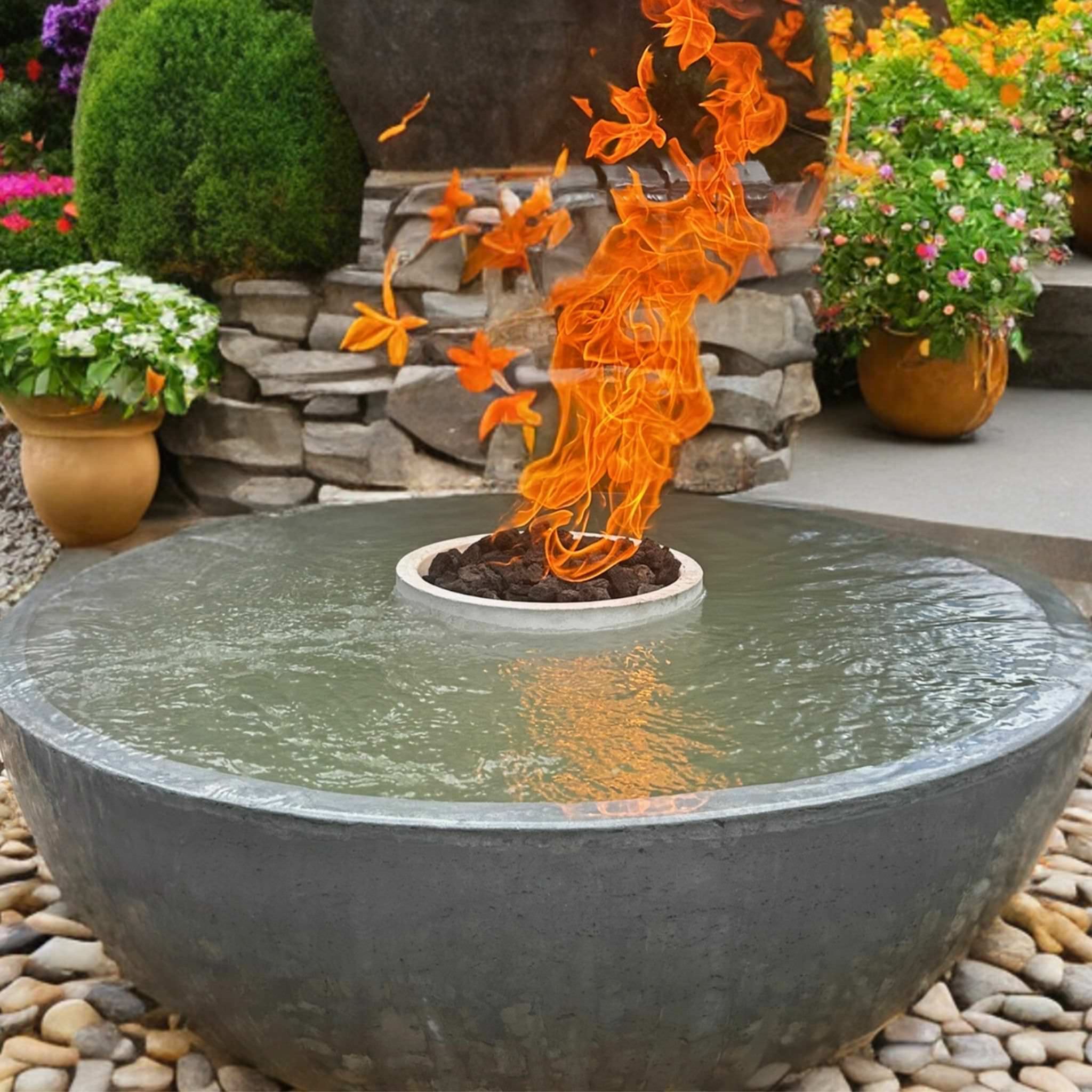 360° Fire & Water Bowl Concrete Fountain