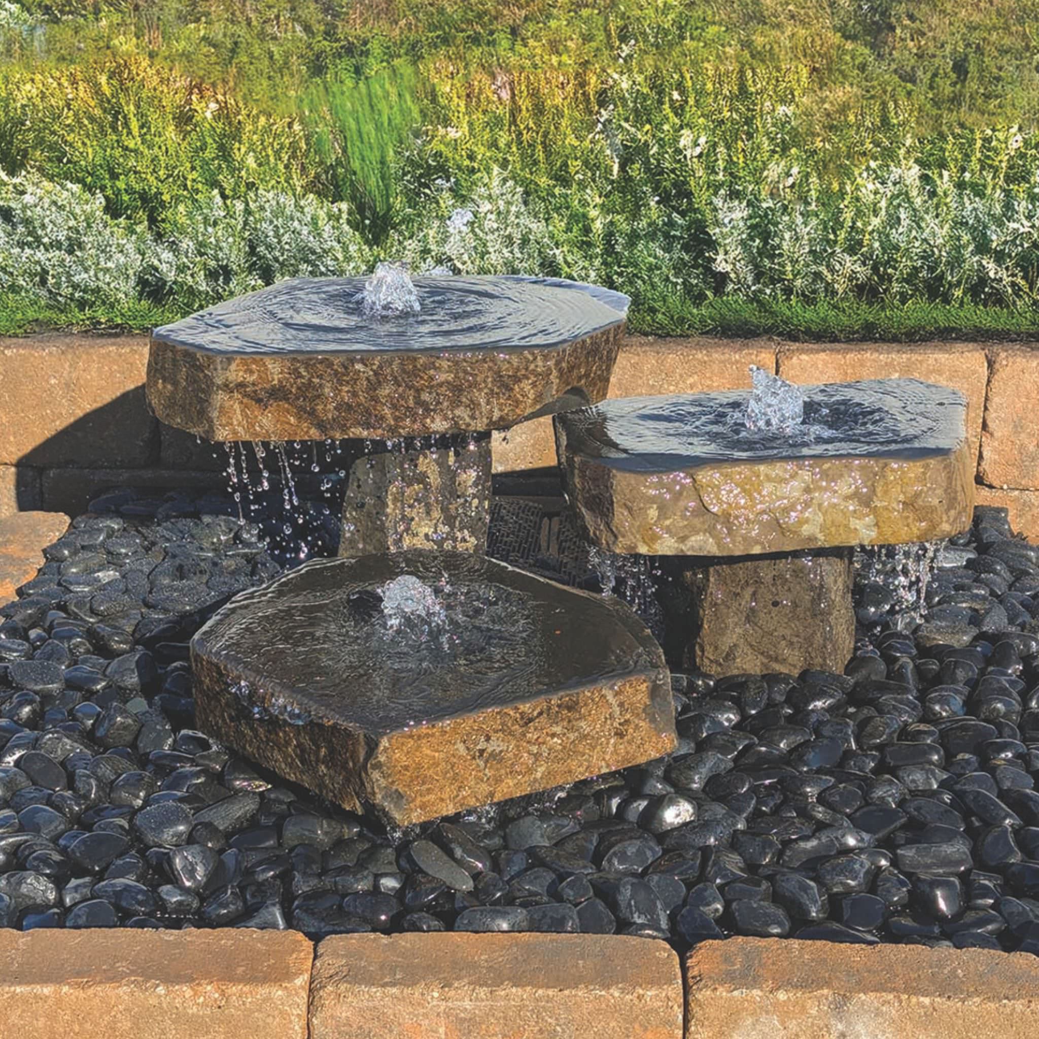 Triple Basalt Bird Bath Fountain - Complete Kit - Blue Thumb