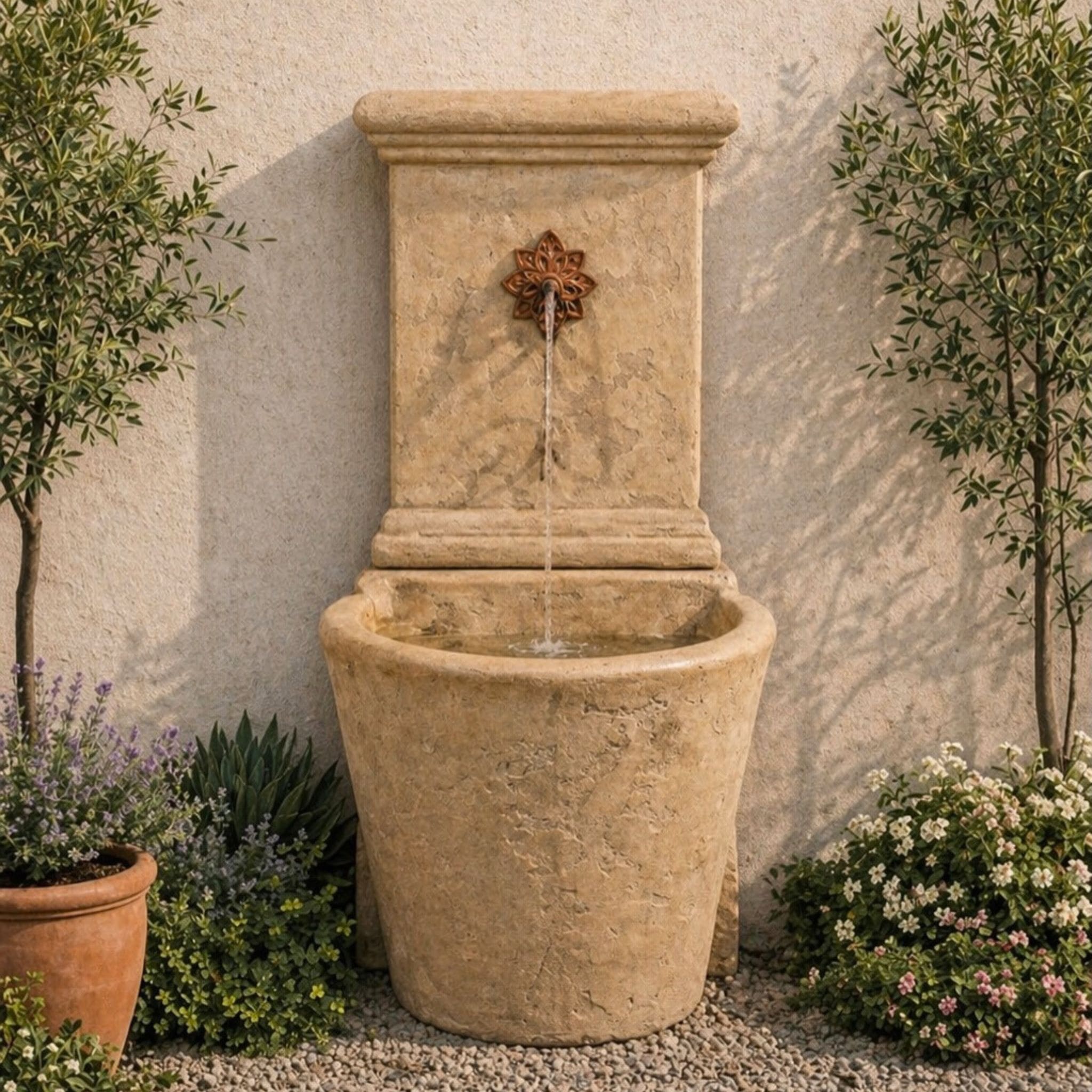 French Concrete Wall Fountain - Fiore #201 - Italian Garden Decor