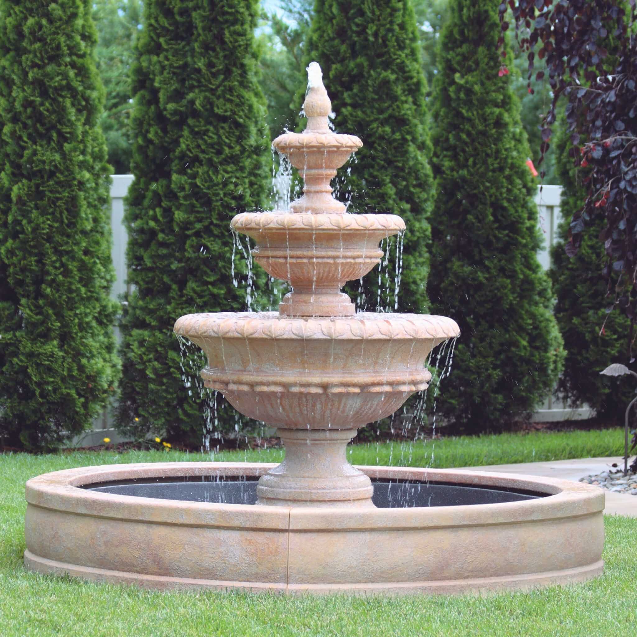 Chanticleer 3-Tier Concrete Fountain w/Pool - Massarellis #3722