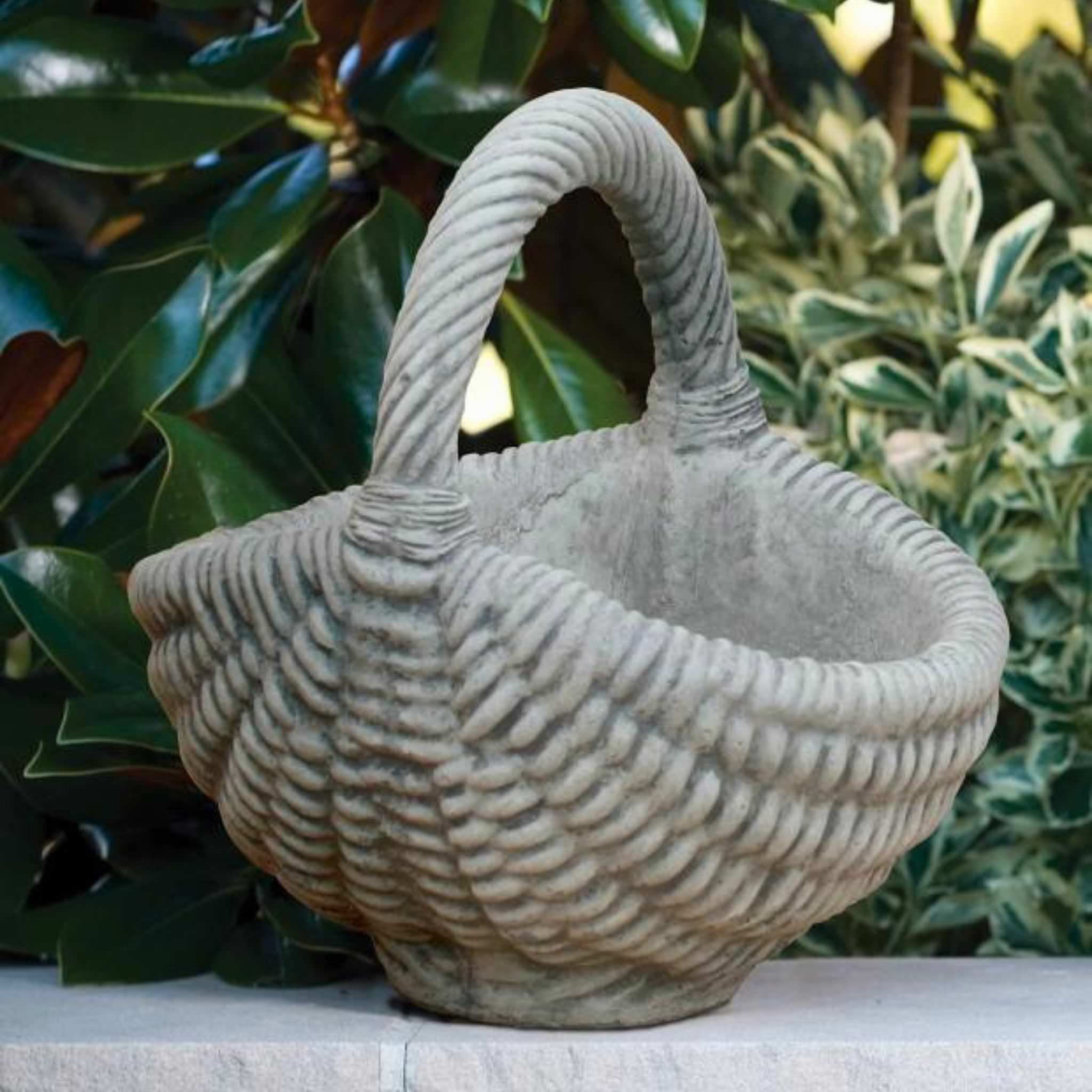 woven concrete planter Small Handled Basket Concrete Planter