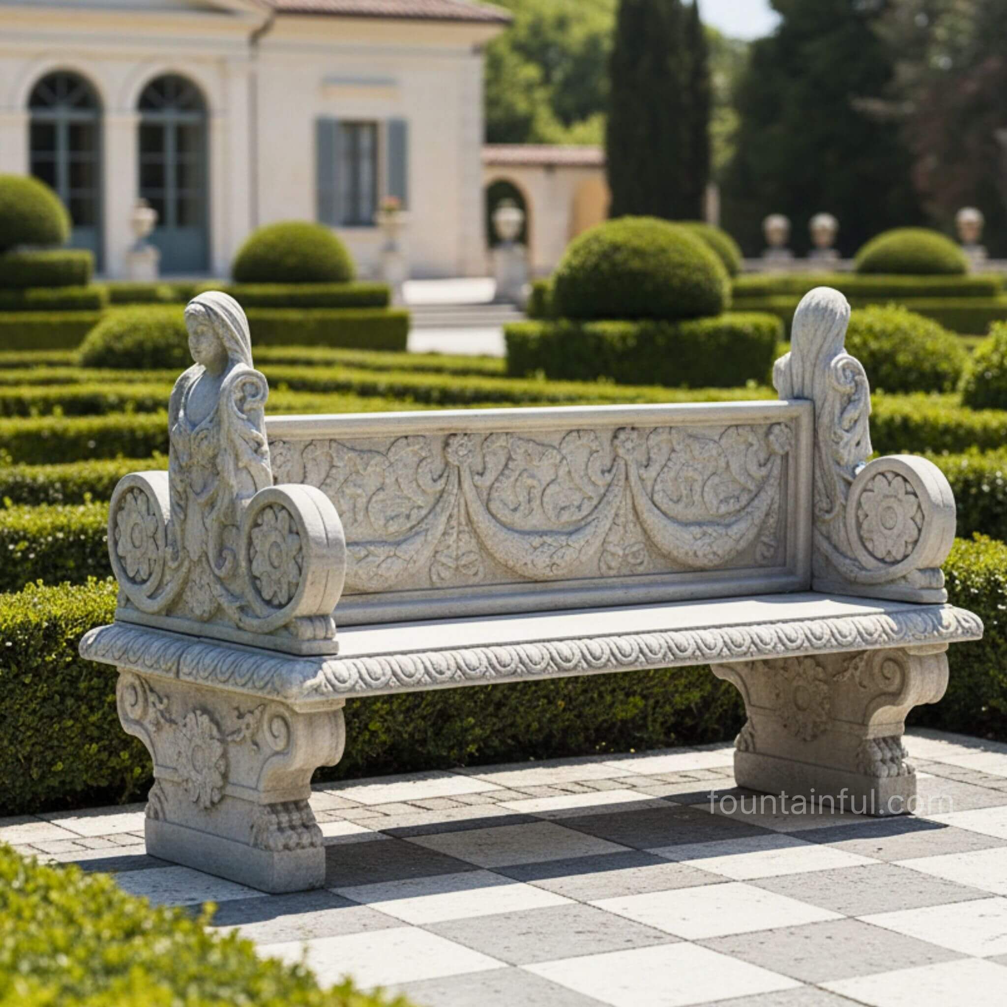 Bench of Nobility 2-Sided Concrete Garden Bench - Fiore #629