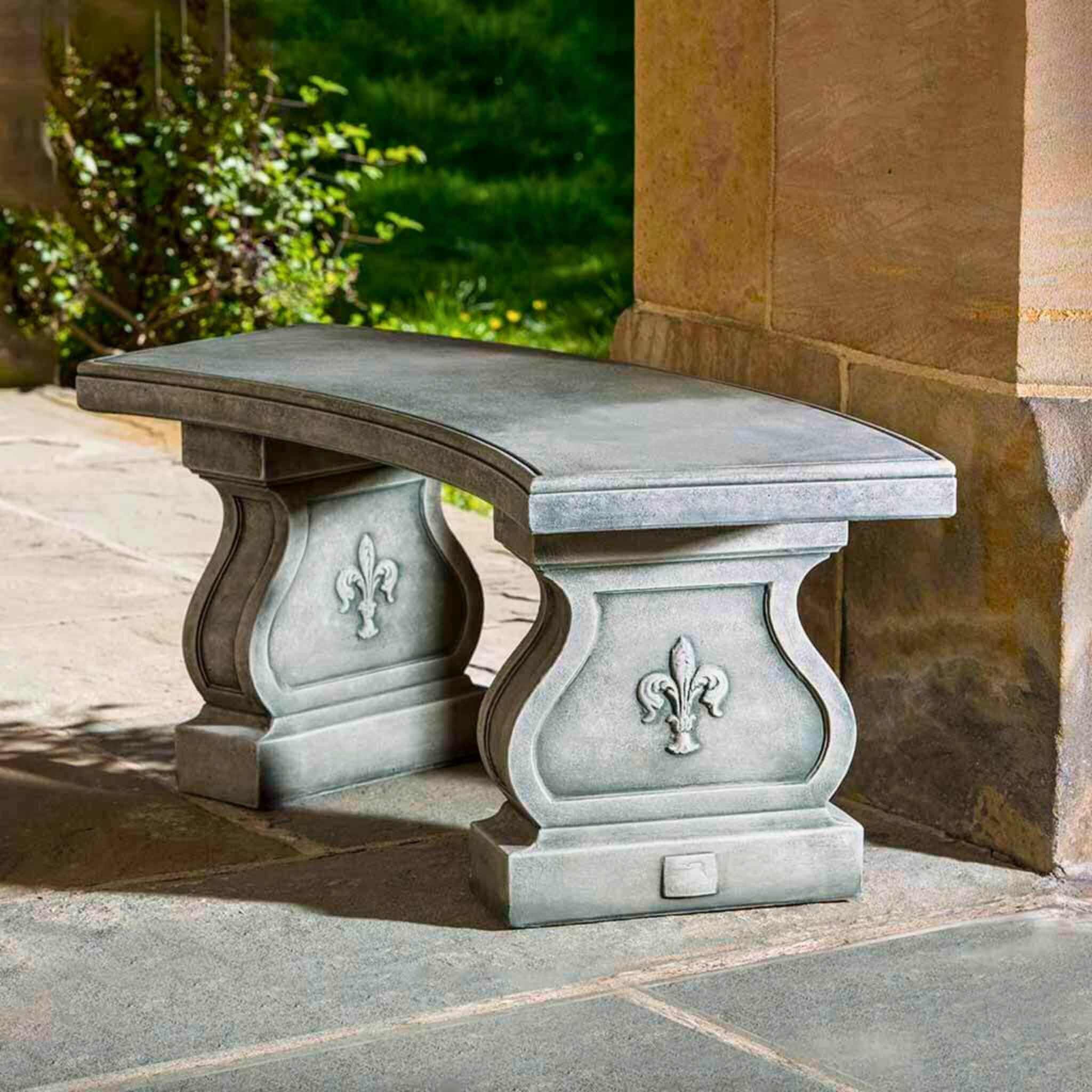 Fleur De Lys Curved Concrete Garden Bench - Campania #BE120