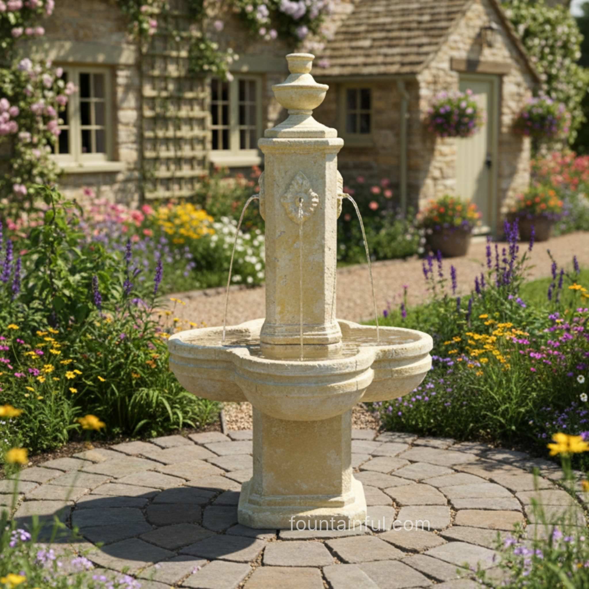 Diamante Courtyard Concrete Fountain - Fiore #271F - 4-Sided
