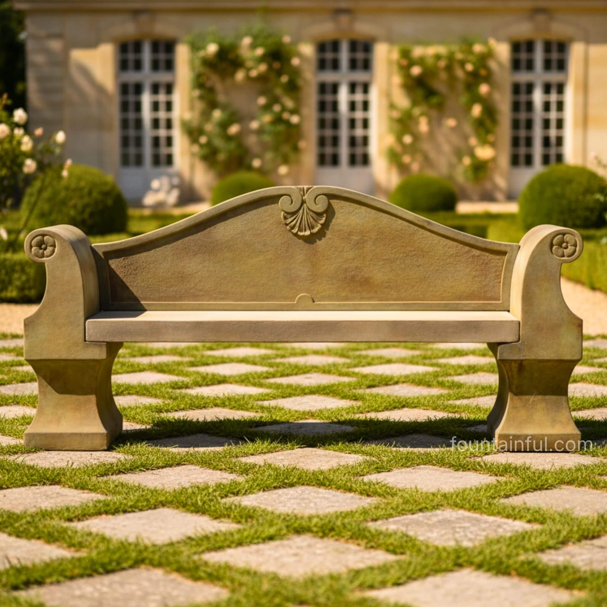 guzzini(グッチーニ) スツール サンド カラーイタリア製 Anduze Concrete Garden Bench - Giannini Garden Ornaments