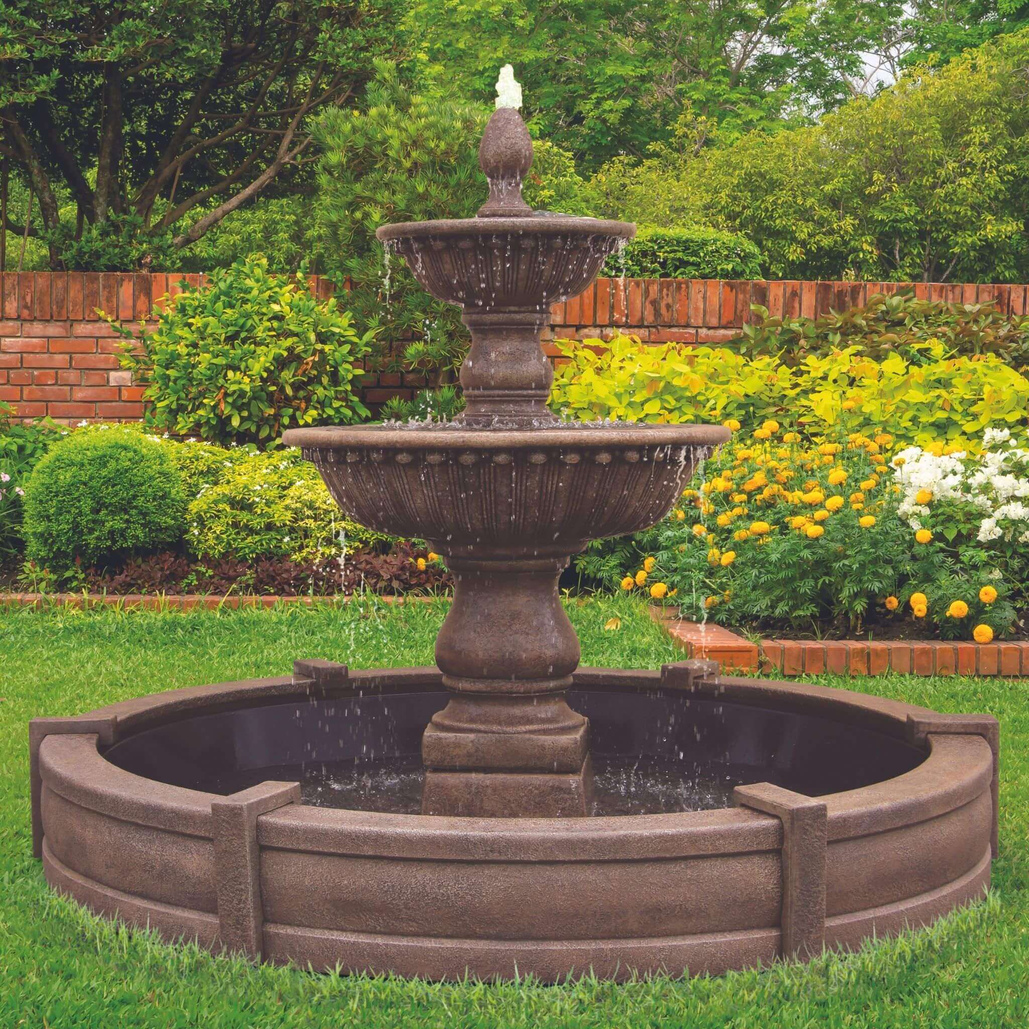 Florentine 2-Tier Concrete Fountain w/Pool - Massarellis #3685