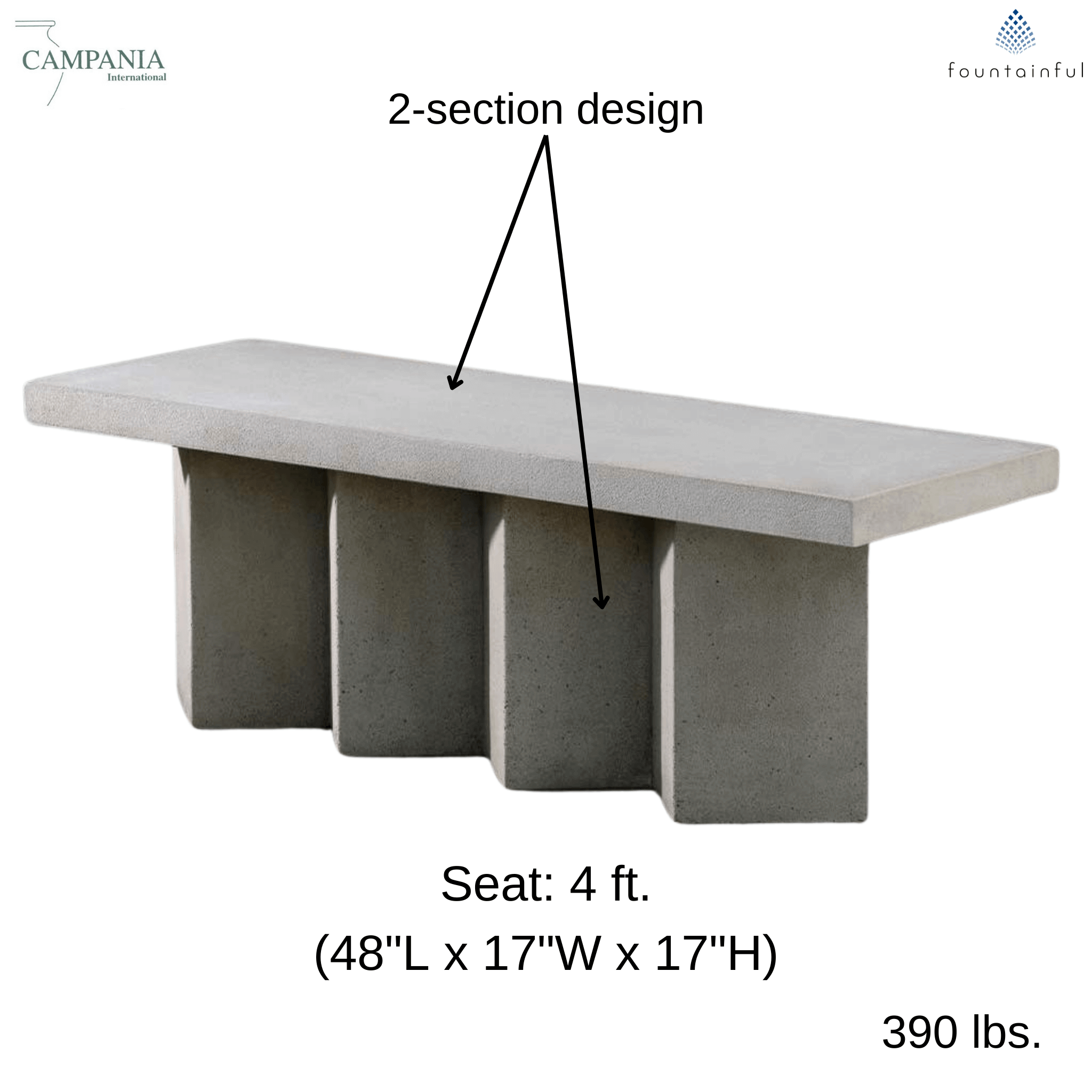 Accordion Long Concrete Garden Bench - Campania #BE151