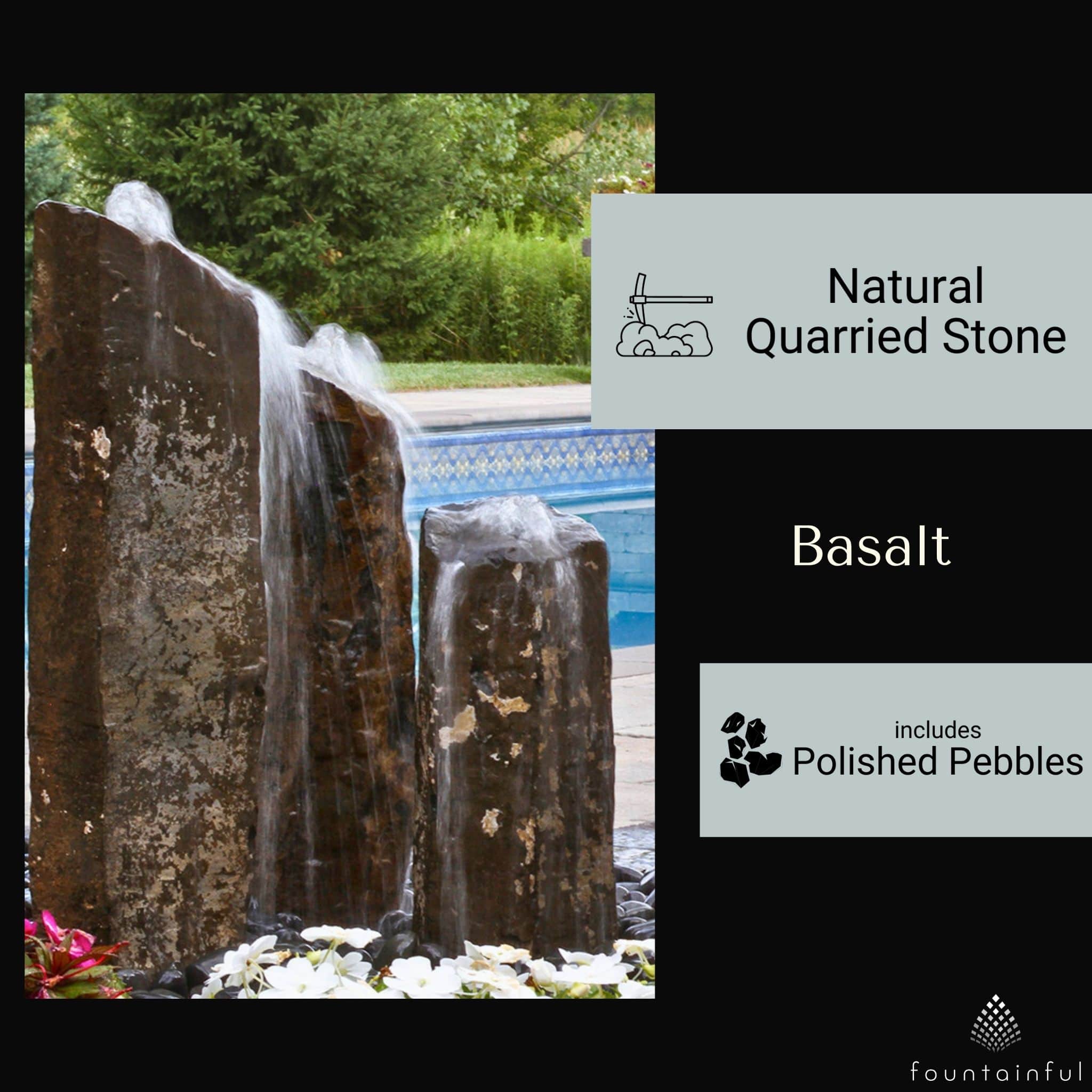 Rustic Basalt 3-Column Fountain - Complete Kit - Blue Thumb