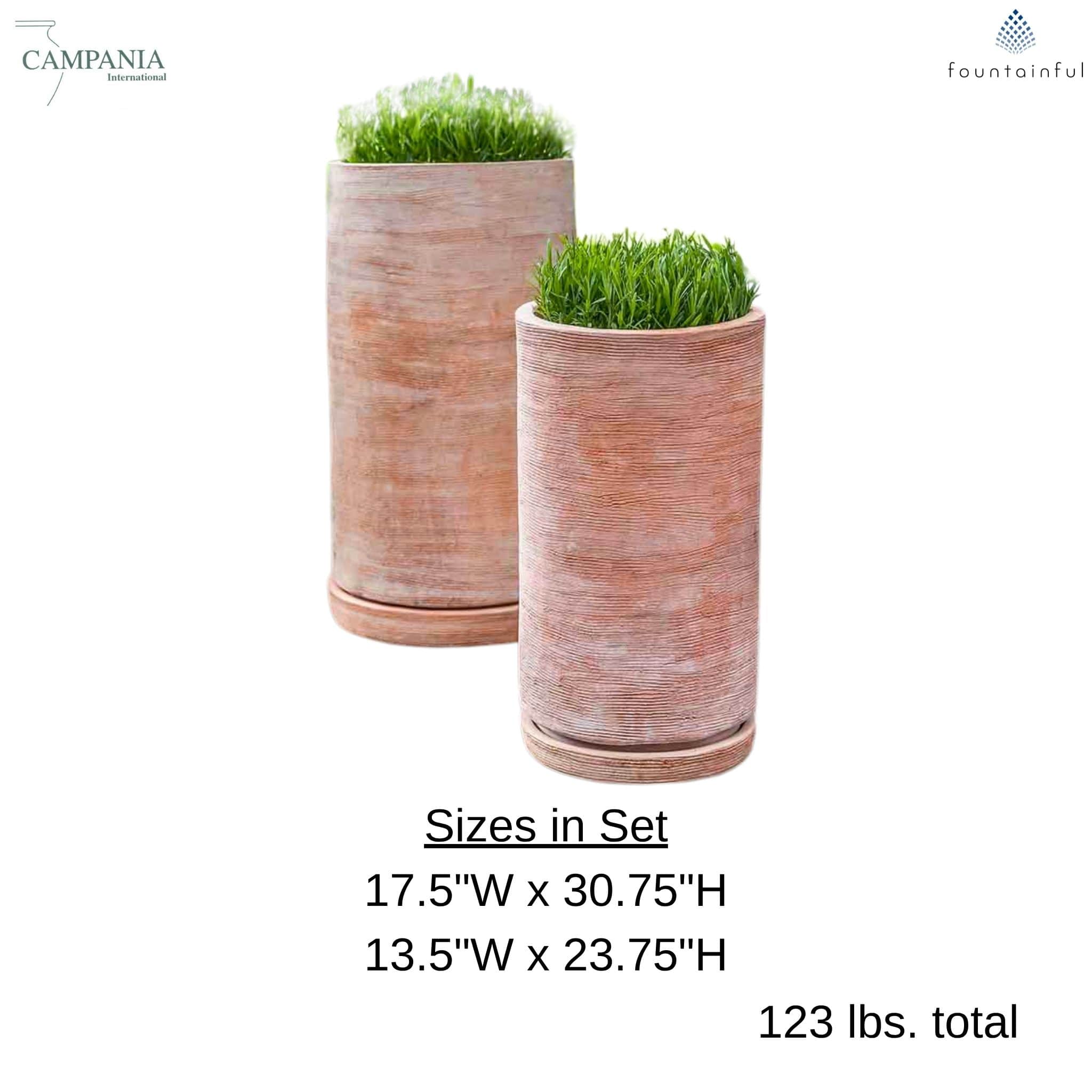 Sgraffito Tall Set of 2 Terra Cotta Planters - Campania #6473