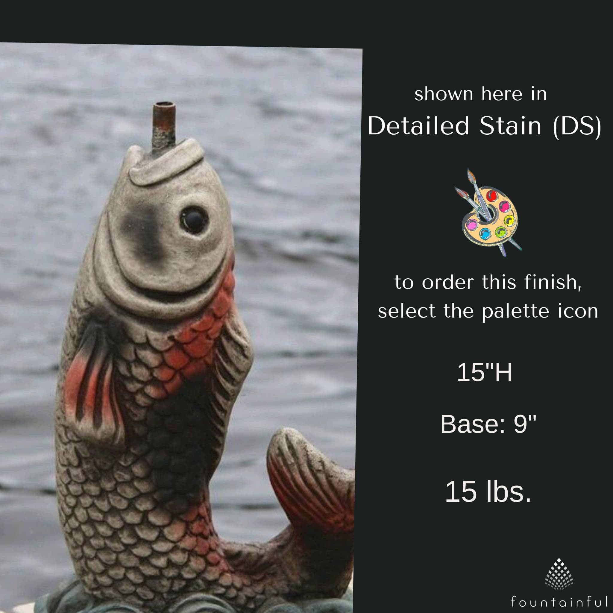 Standing Carp Small Plumbed Concrete Statue - Massarellis #7574