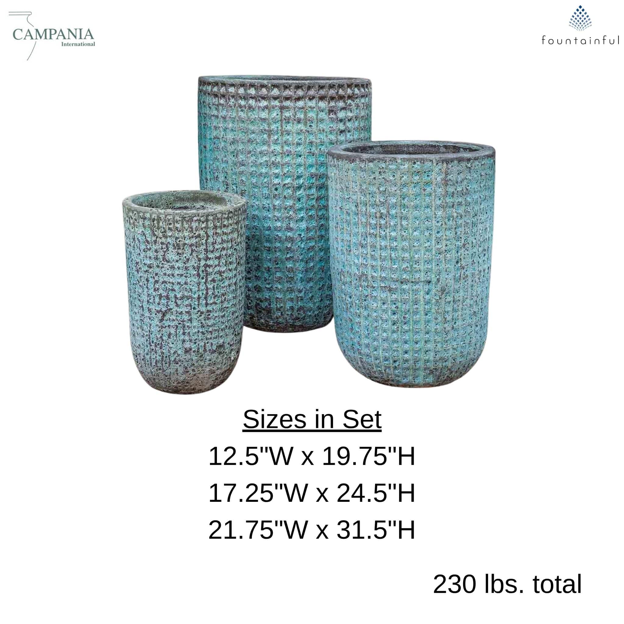 Escada Tall Set of 3 Glazed Terra Cotta Planters - Campania #6749