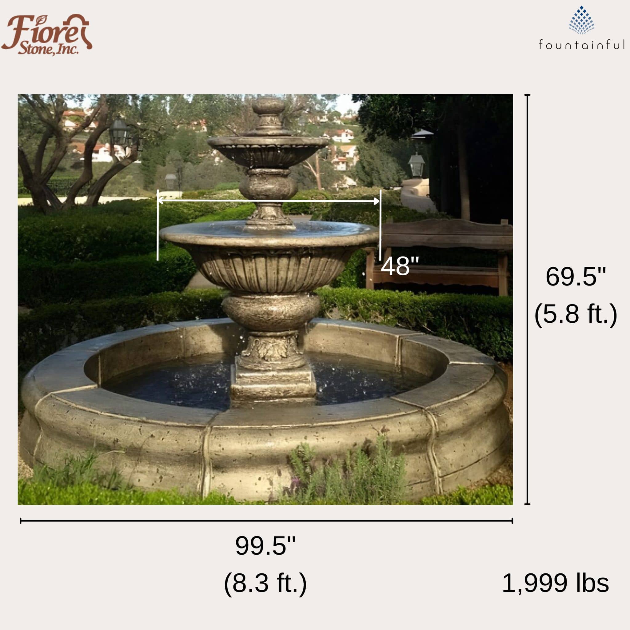 Formal Garden 2-Tier Concrete Pond Fountain - Fiore #2072
