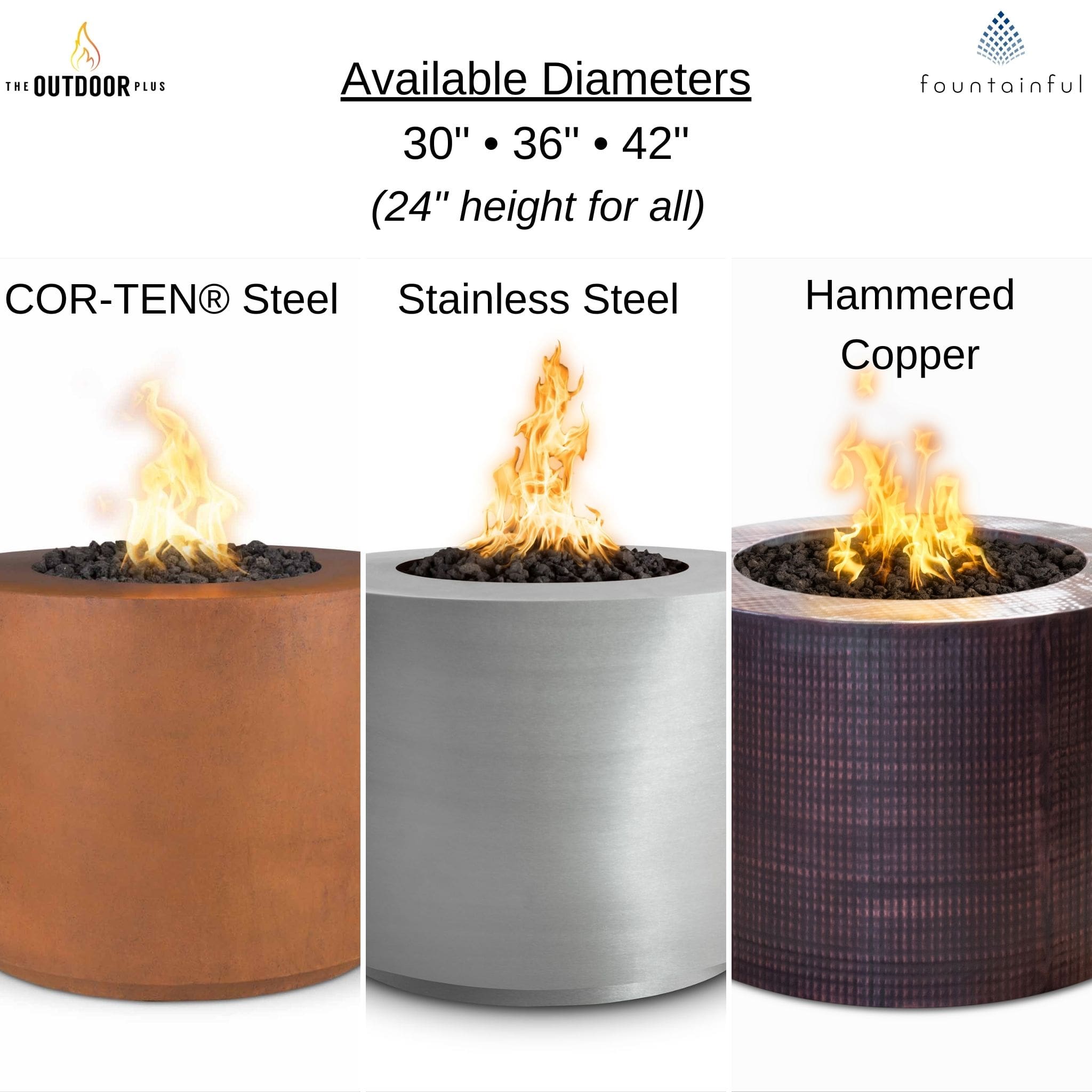 Beverly Metals Collection Round Gas Fire Pits - Outdoor Plus