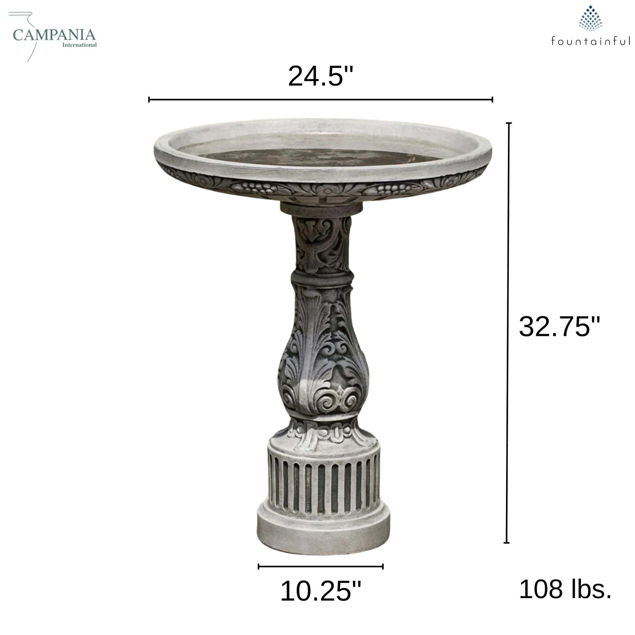 Smithsonian Cottage Garden Concrete Bird Bath - Campania #B155
