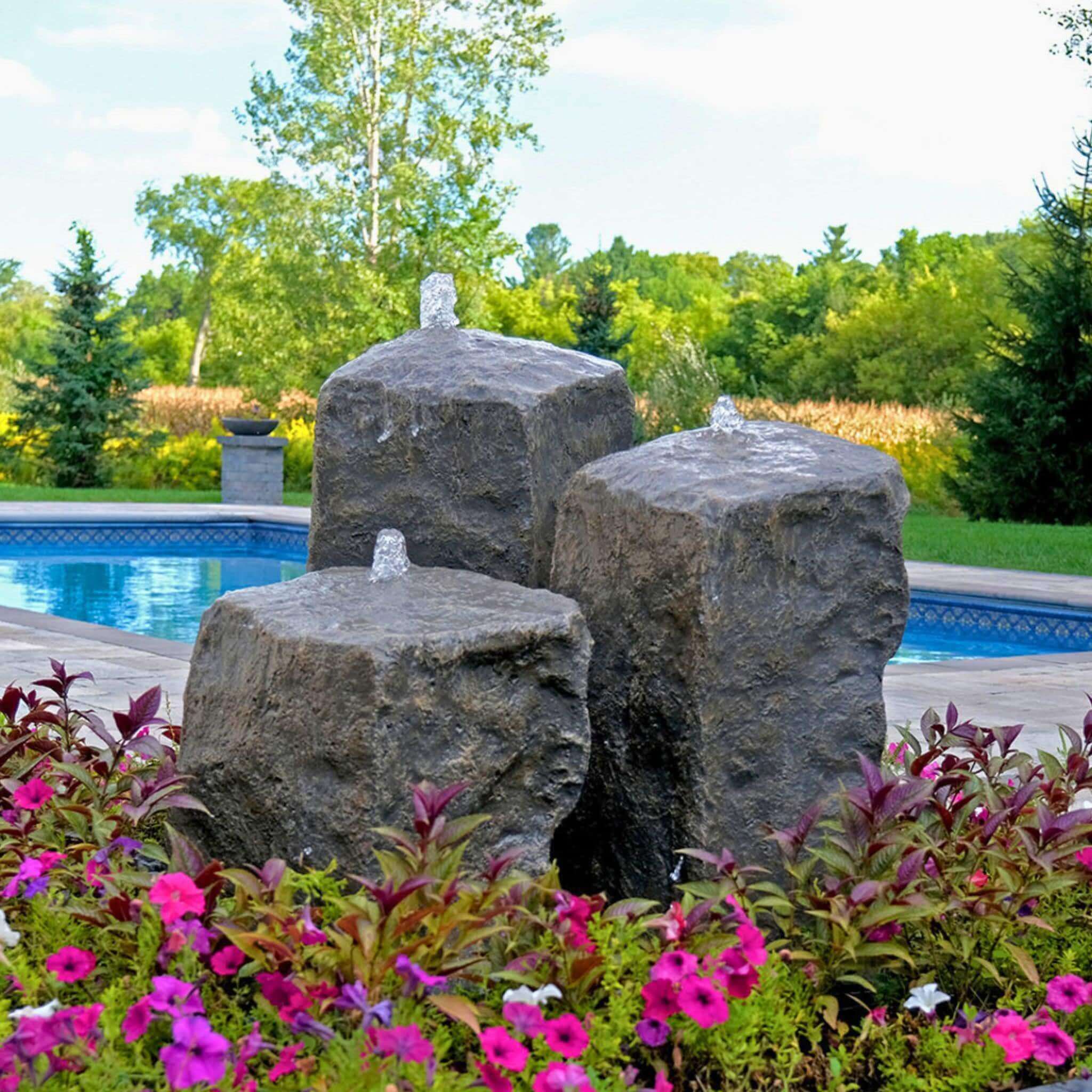 "Watershed" 3-Boulder GFRC Fountain - Complete Kit - Blue Thumb