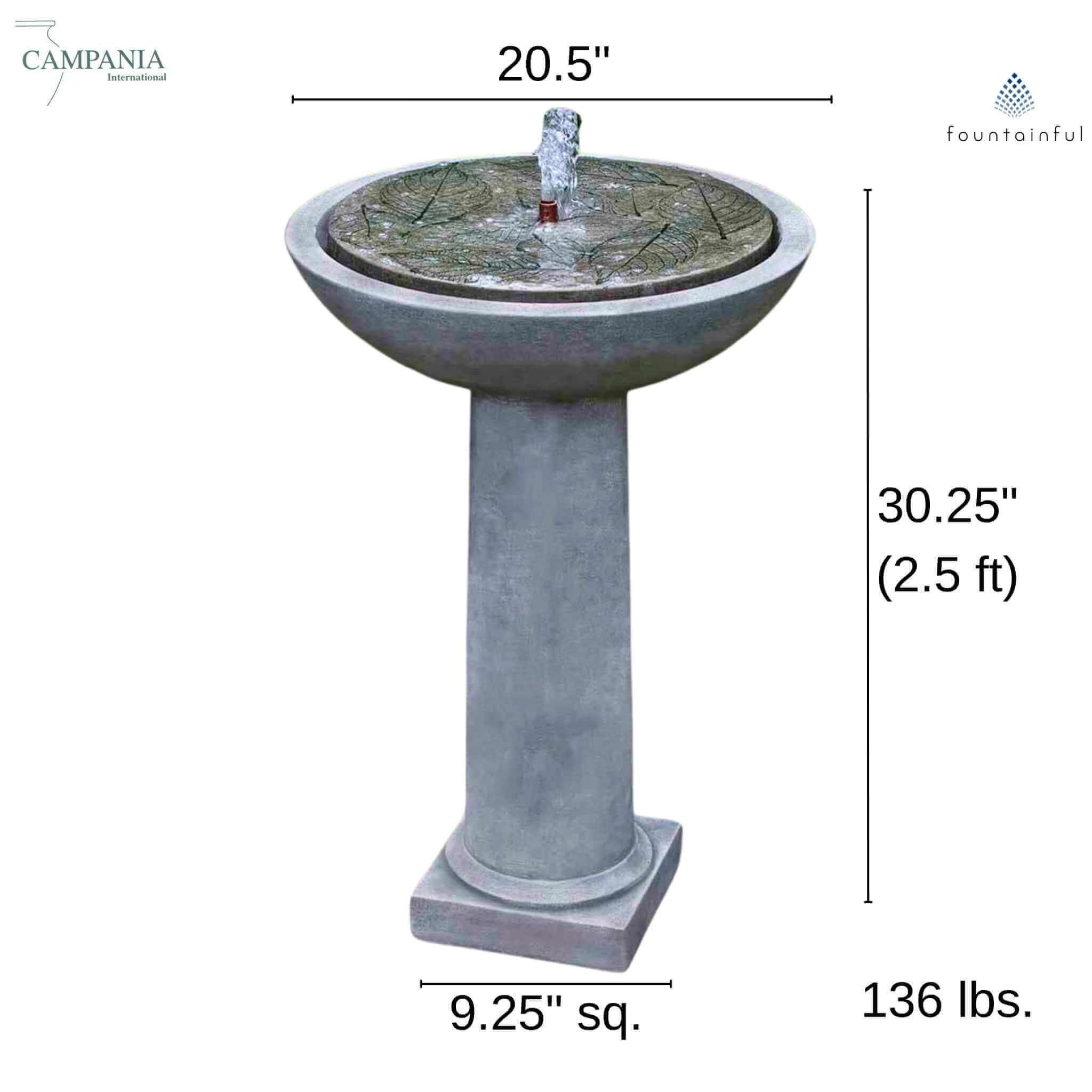 Hydrangea Leaves Concrete Birdbath Fountain - Campania #FT248
