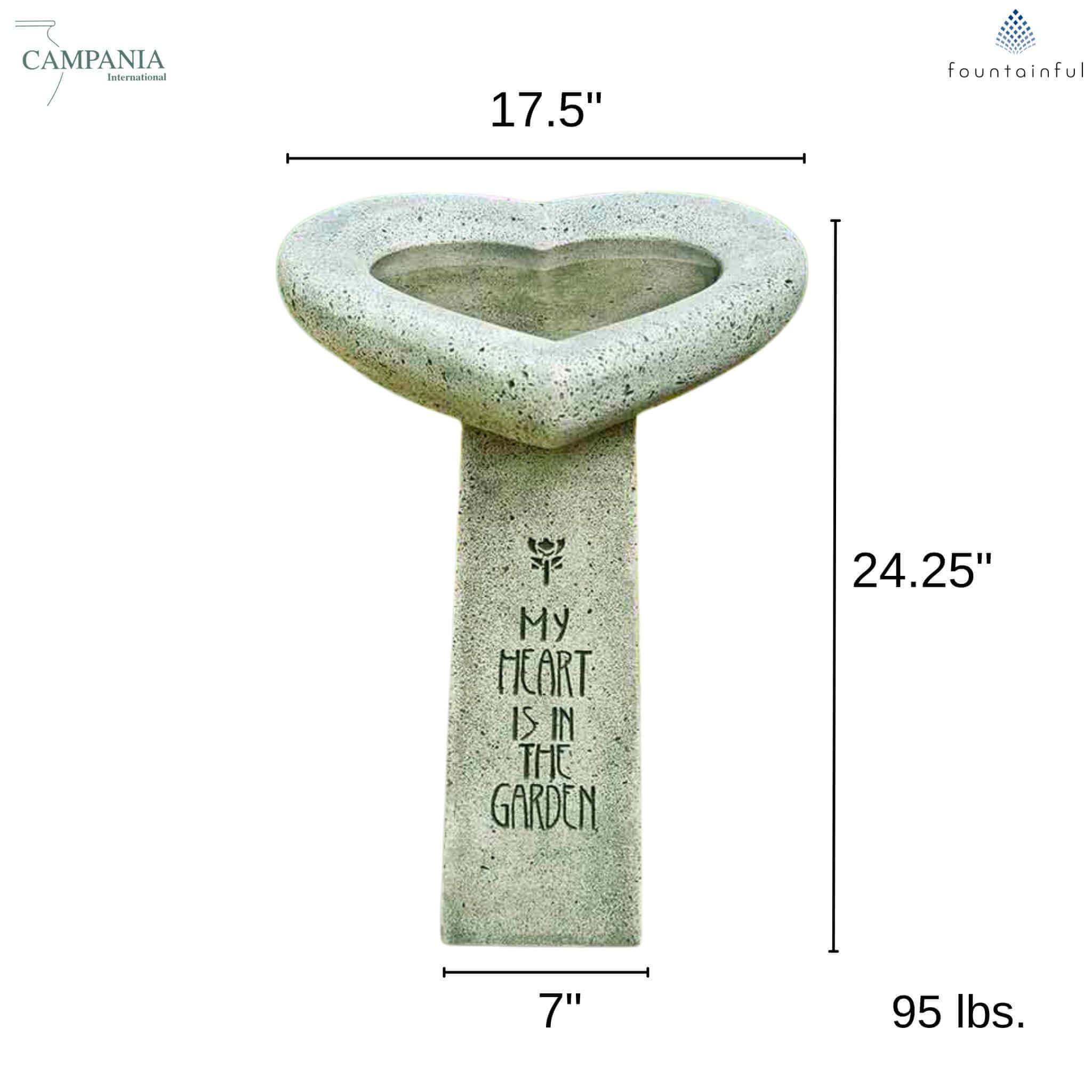 My Heart is in the Garden Concrete Bird Bath - Campania #B115