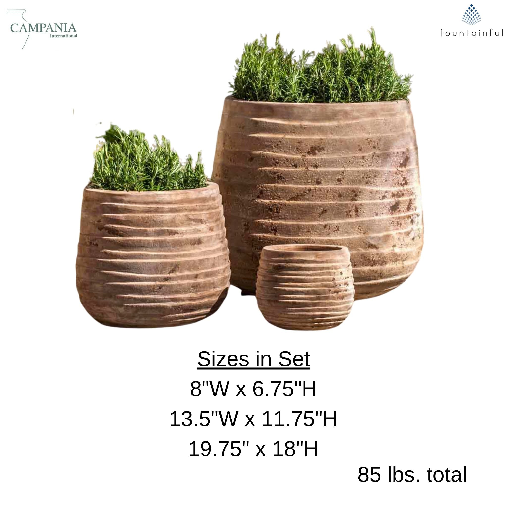 Ipanema Low Set of 3 Antico Terra Cotta Planters - Campania #6812