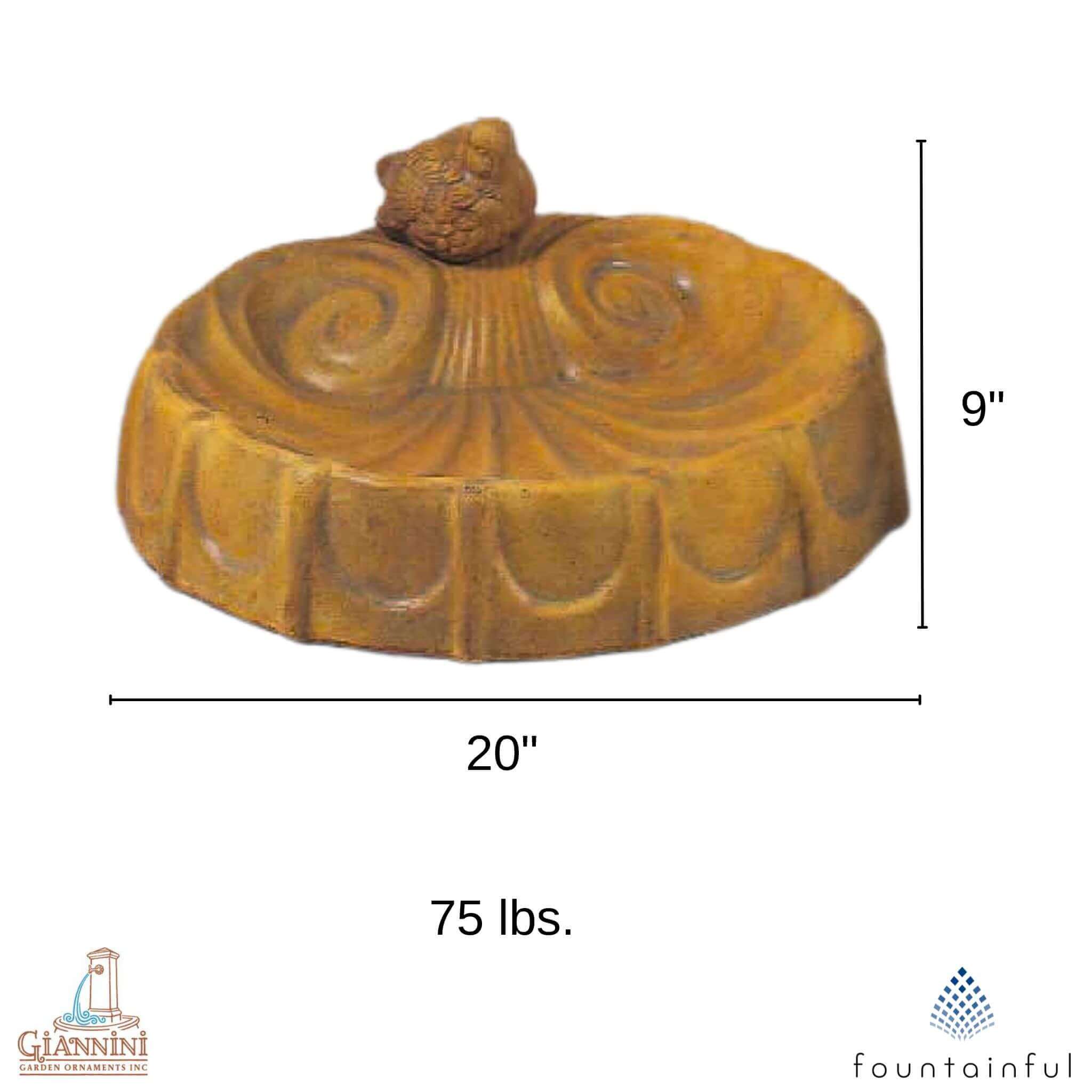 Shell with Bird Concrete Bird Bath - Giannini #401