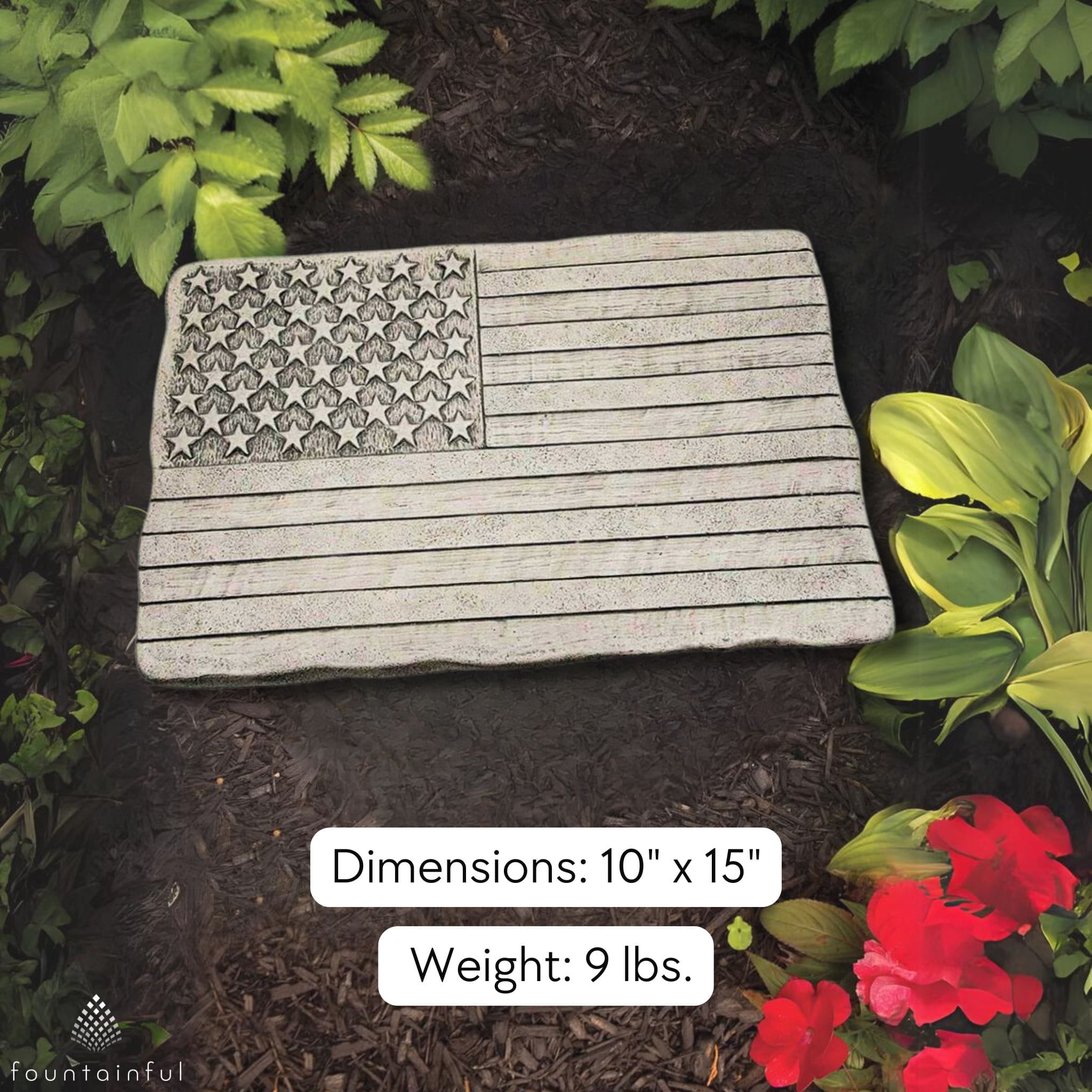 American Flag Concrete Garden Greeting Stone - Massarellis #1776