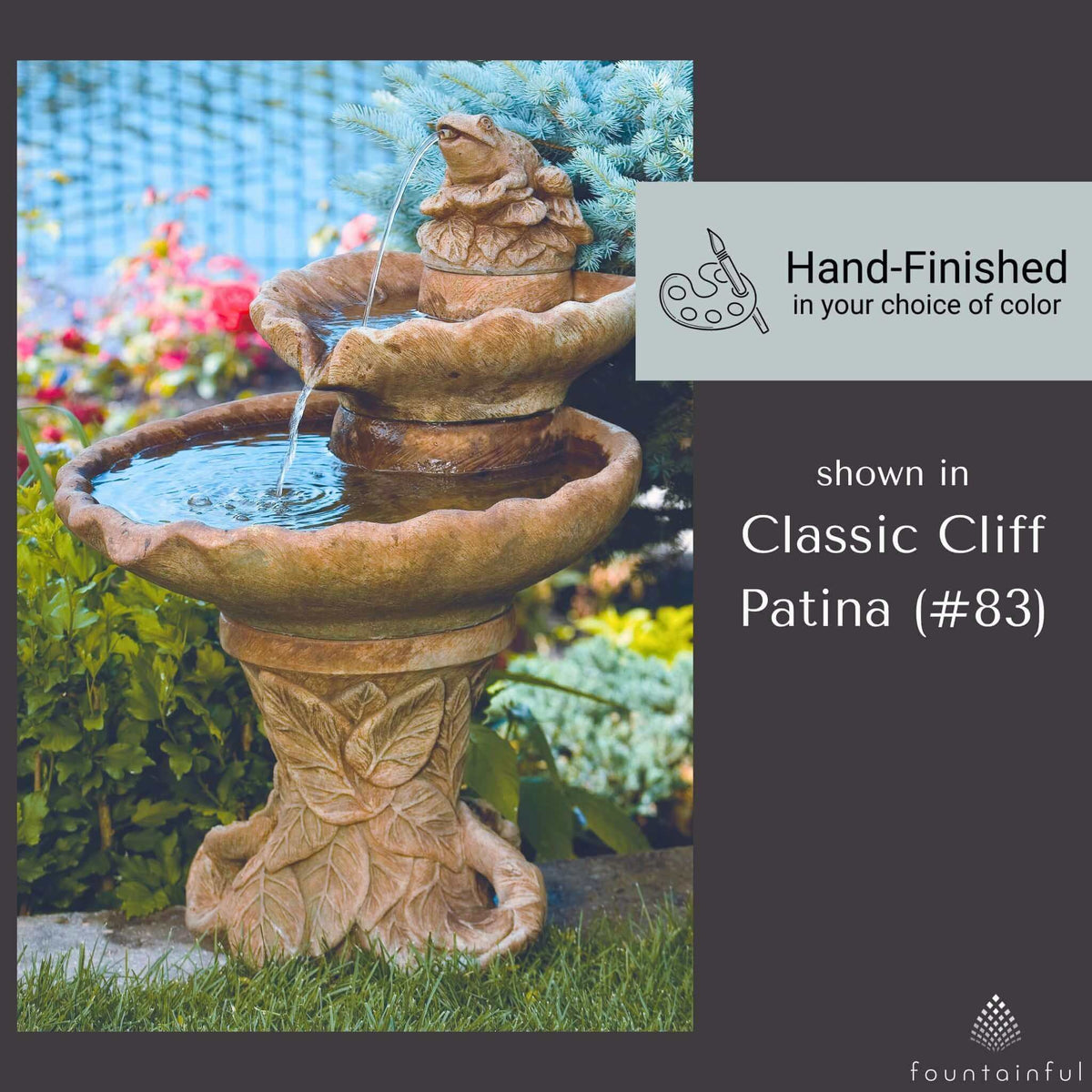 Leaf & Frog 2-Tier Spitter Concrete Fountain - Massarellis #3645