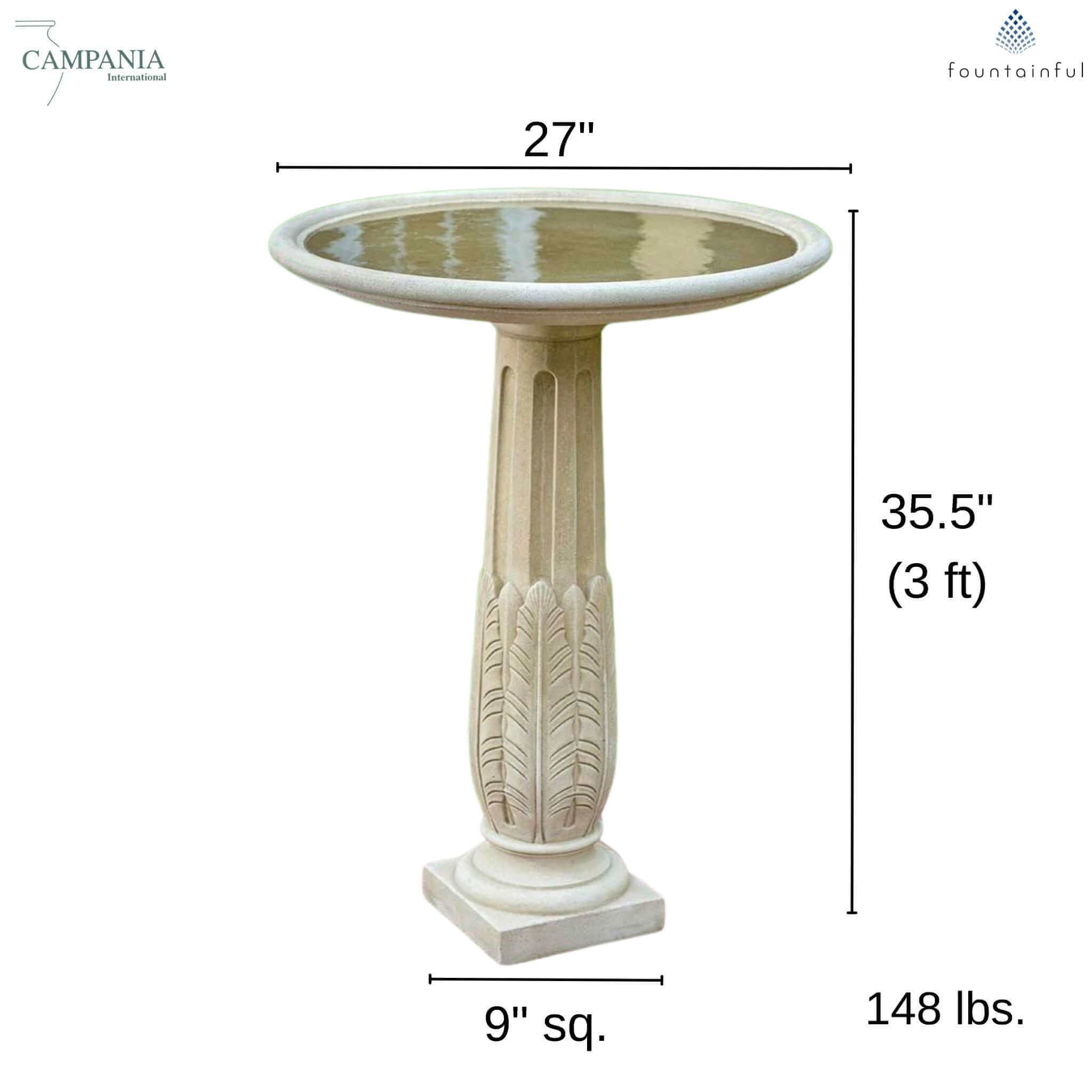 Garnier Bird Feather Concrete Bird Bath - Campania #B196