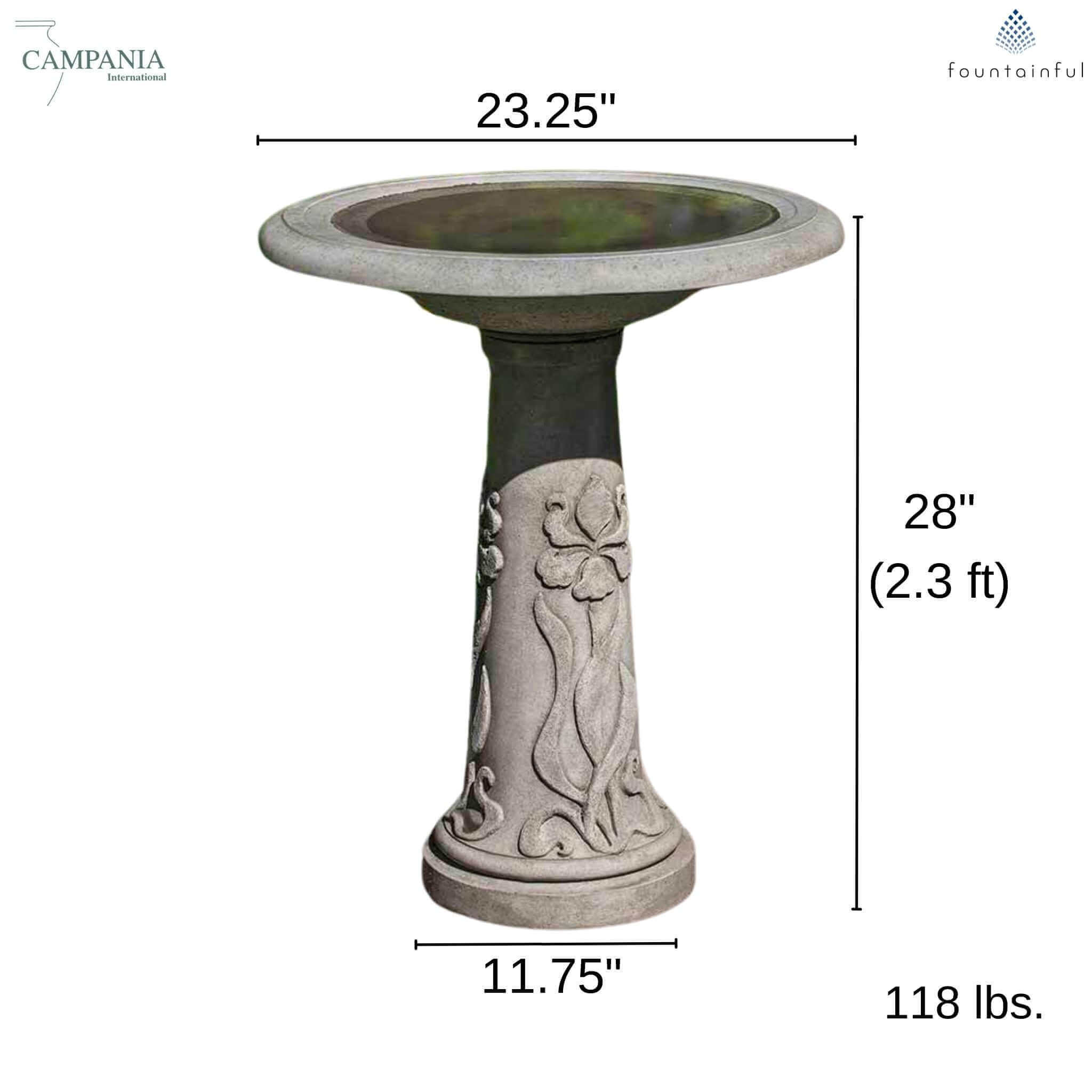 Iris Garden Concrete Bird Bath - Campania #B171