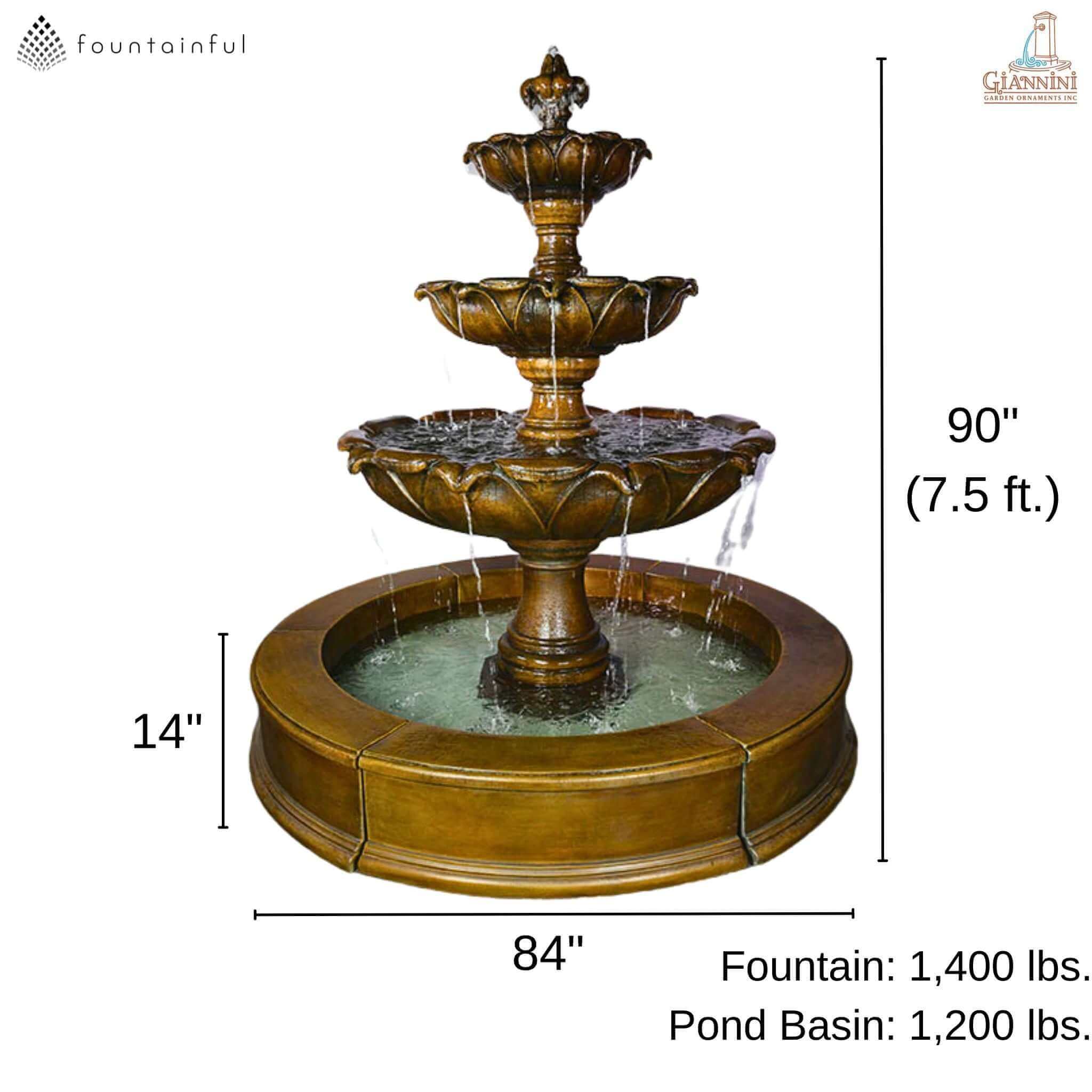 Gardenia 3-Tier Concrete Pond Fountain - Giannini #1807