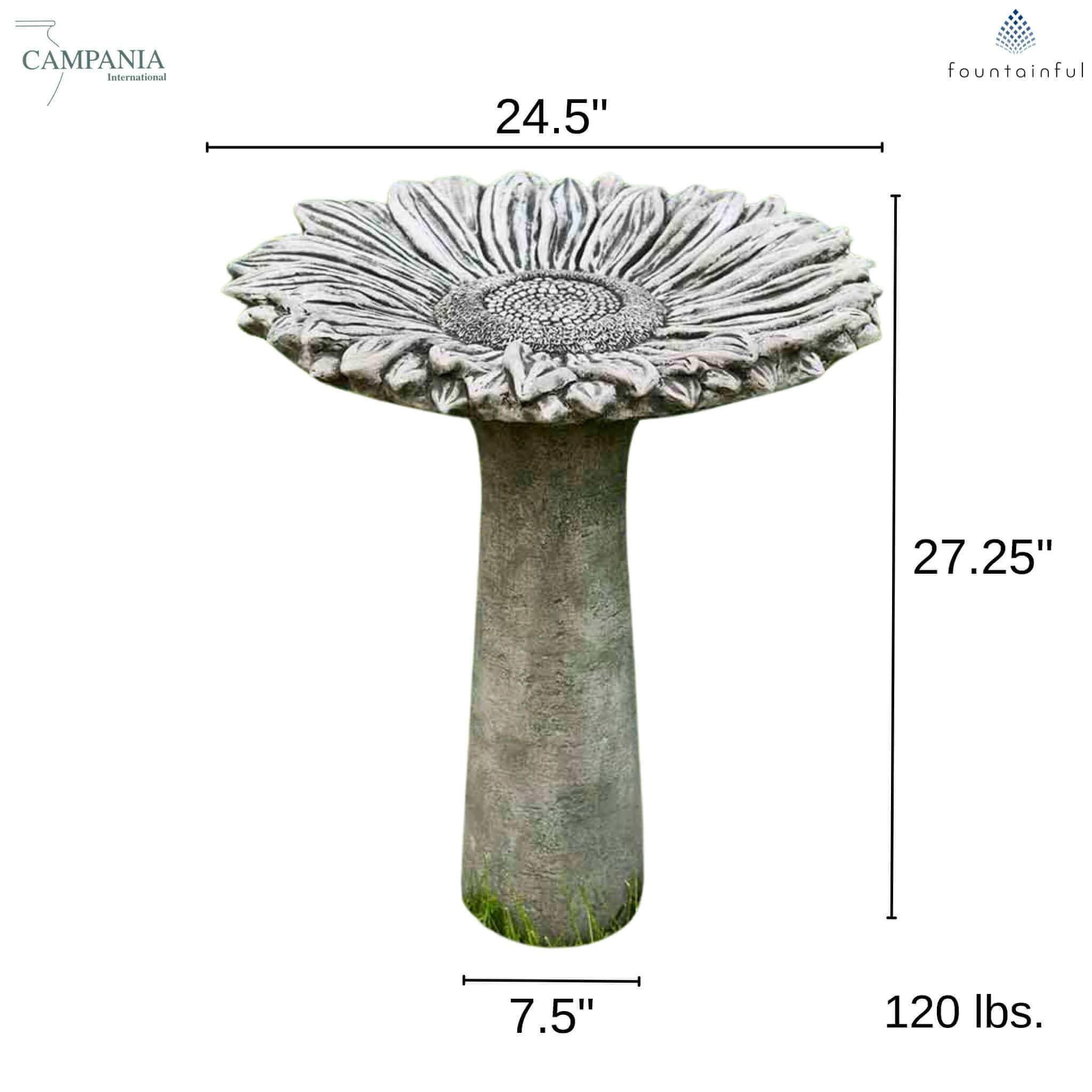 Sunflower Concrete Bird Bath - Campania #B154